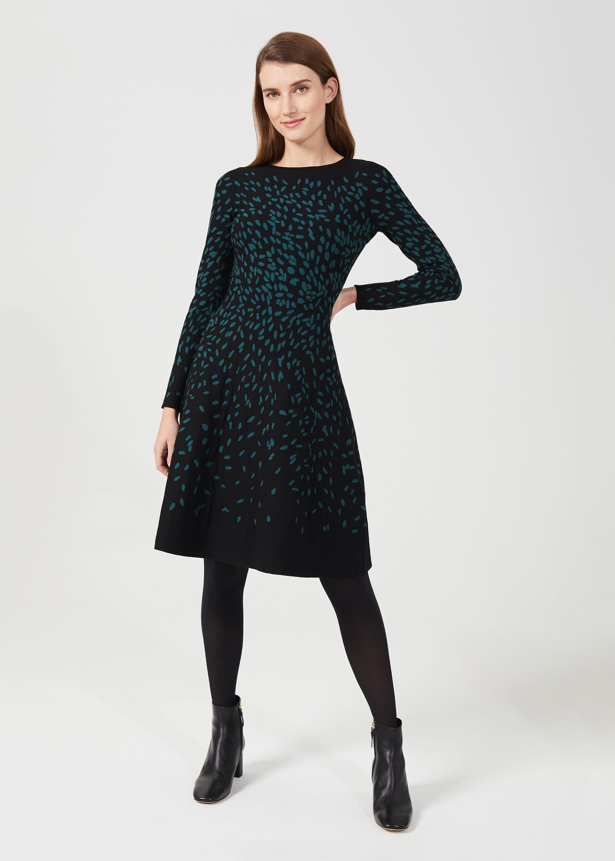 Jodie Knitted Dress, Black Green, hi-res