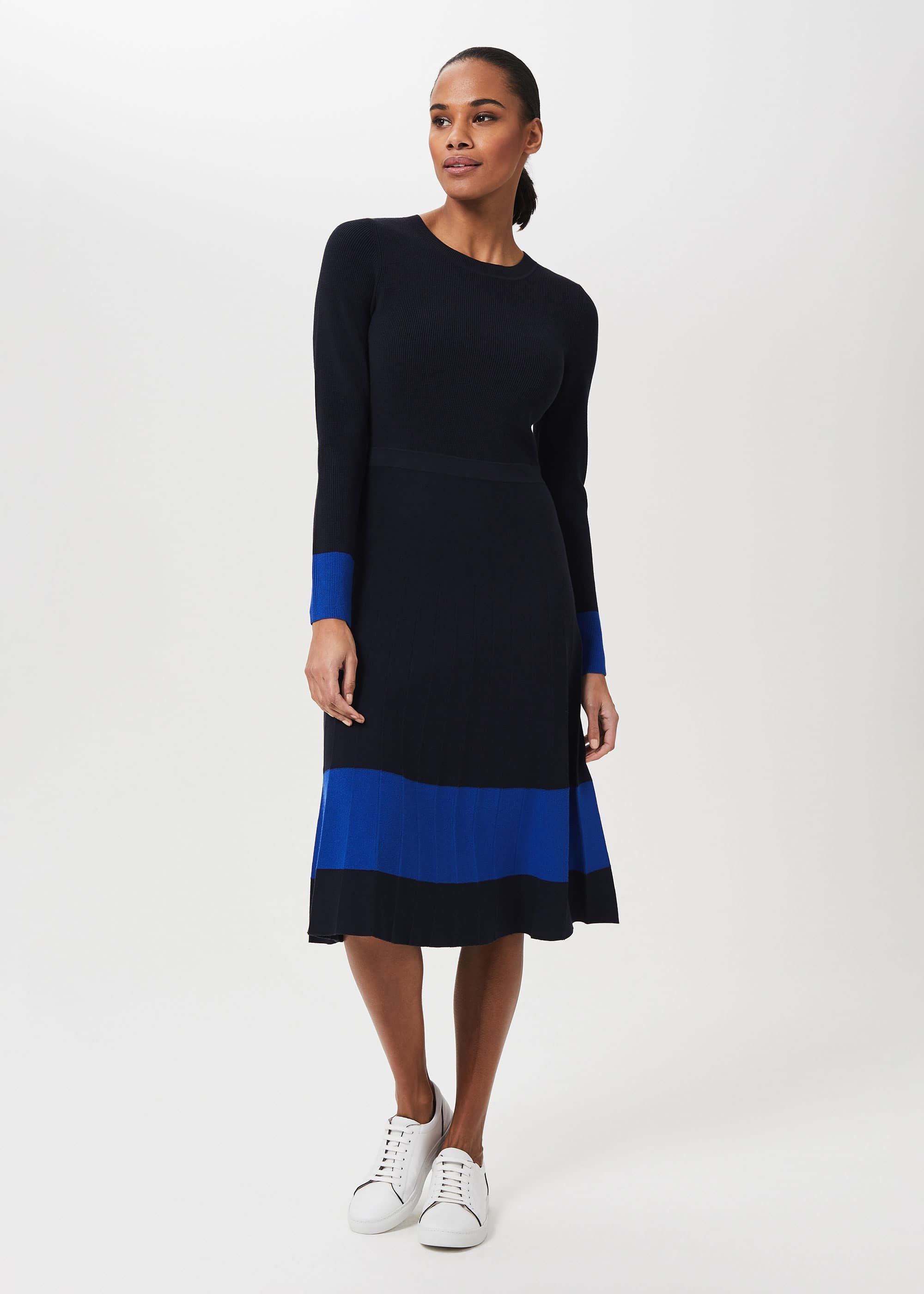 Victoria Knitted Dress, Navy Azure Blue, hi-res