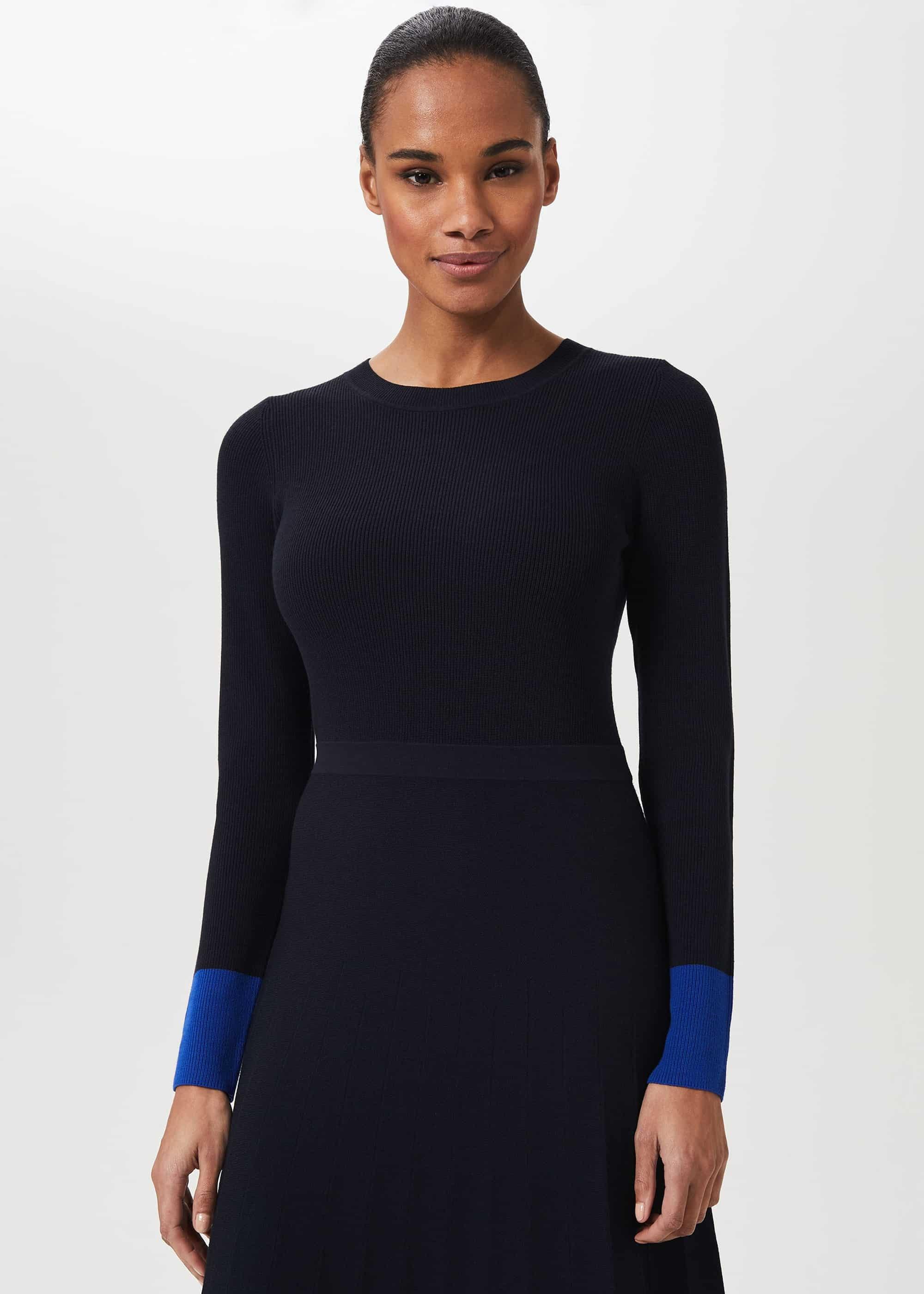 Victoria Knitted Dress, Navy Azure Blue, hi-res