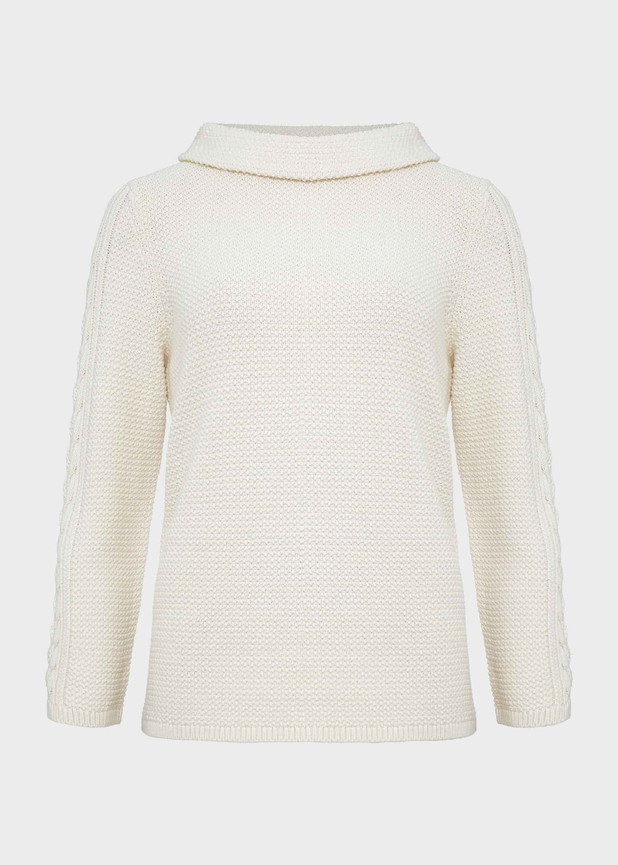 Camilla Cotton Cable Sweater, Ivory, hi-res