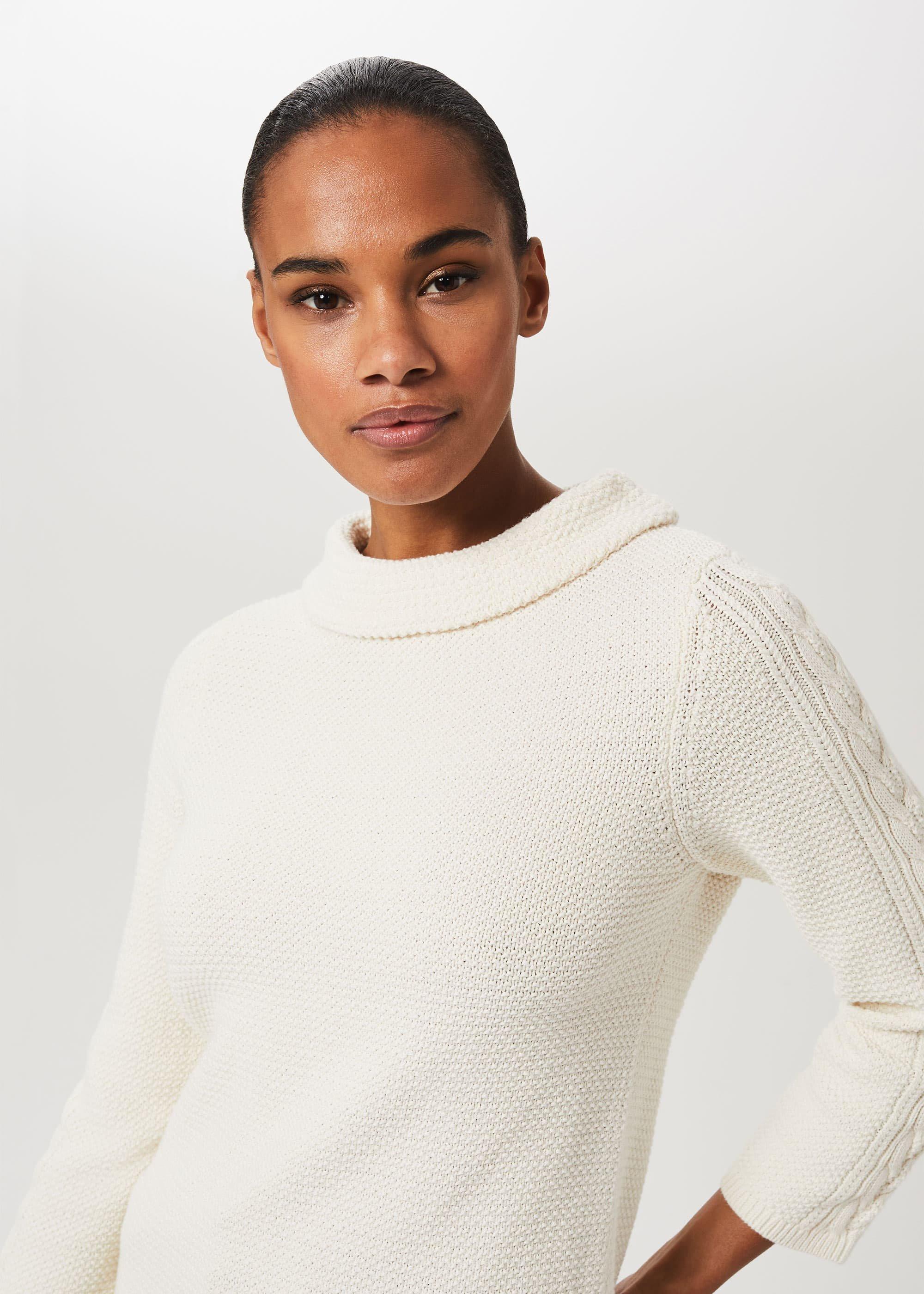 Camilla Cotton Cable Sweater, Ivory, hi-res