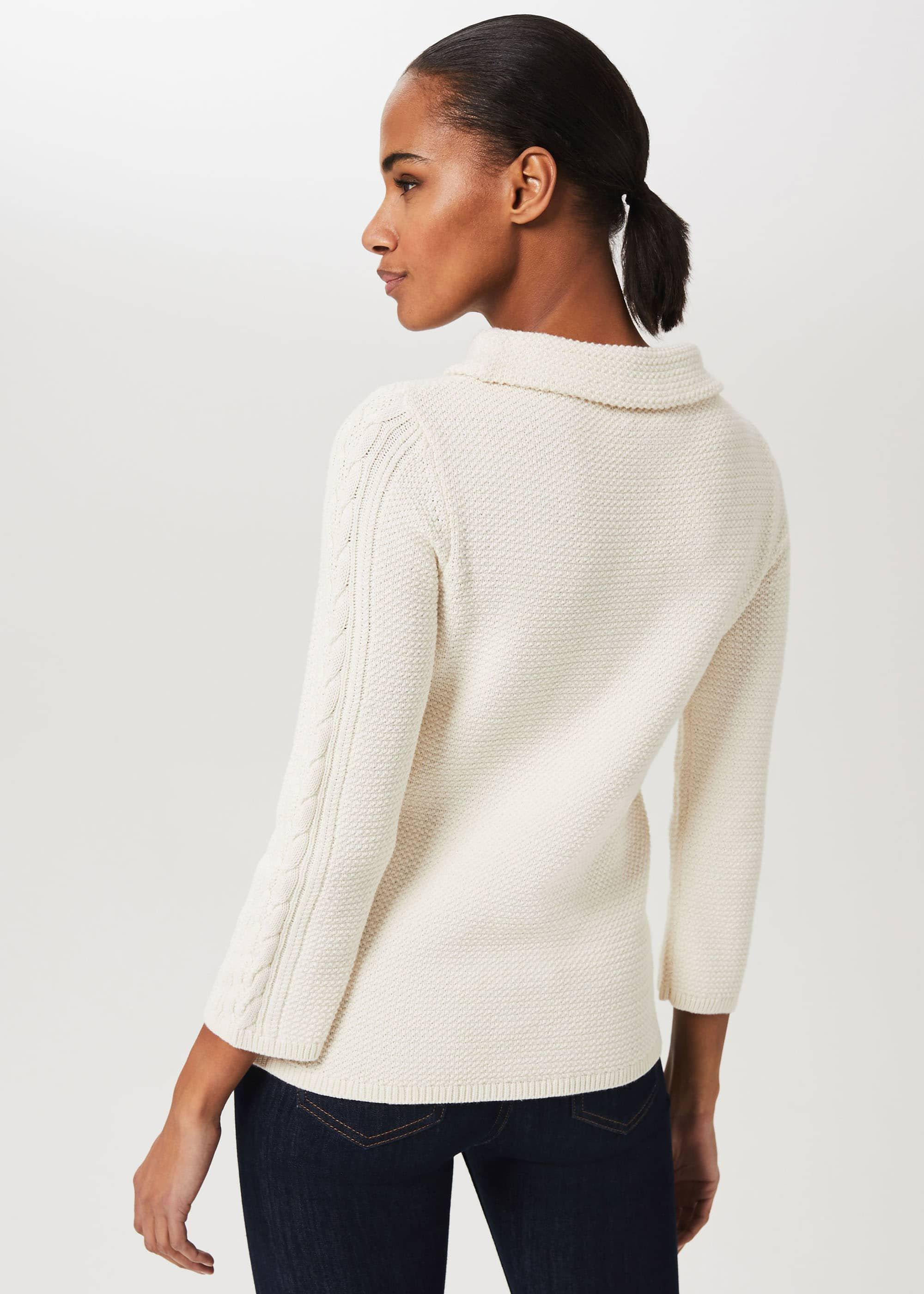 Camilla Cotton Cable Sweater, Ivory, hi-res