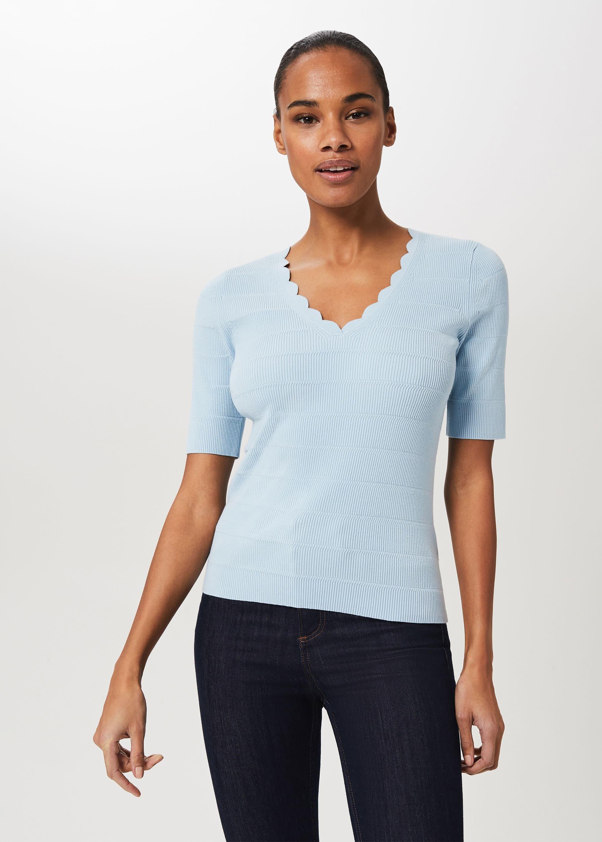 Celia Scallop Jumper, Smoky Blue, hi-res