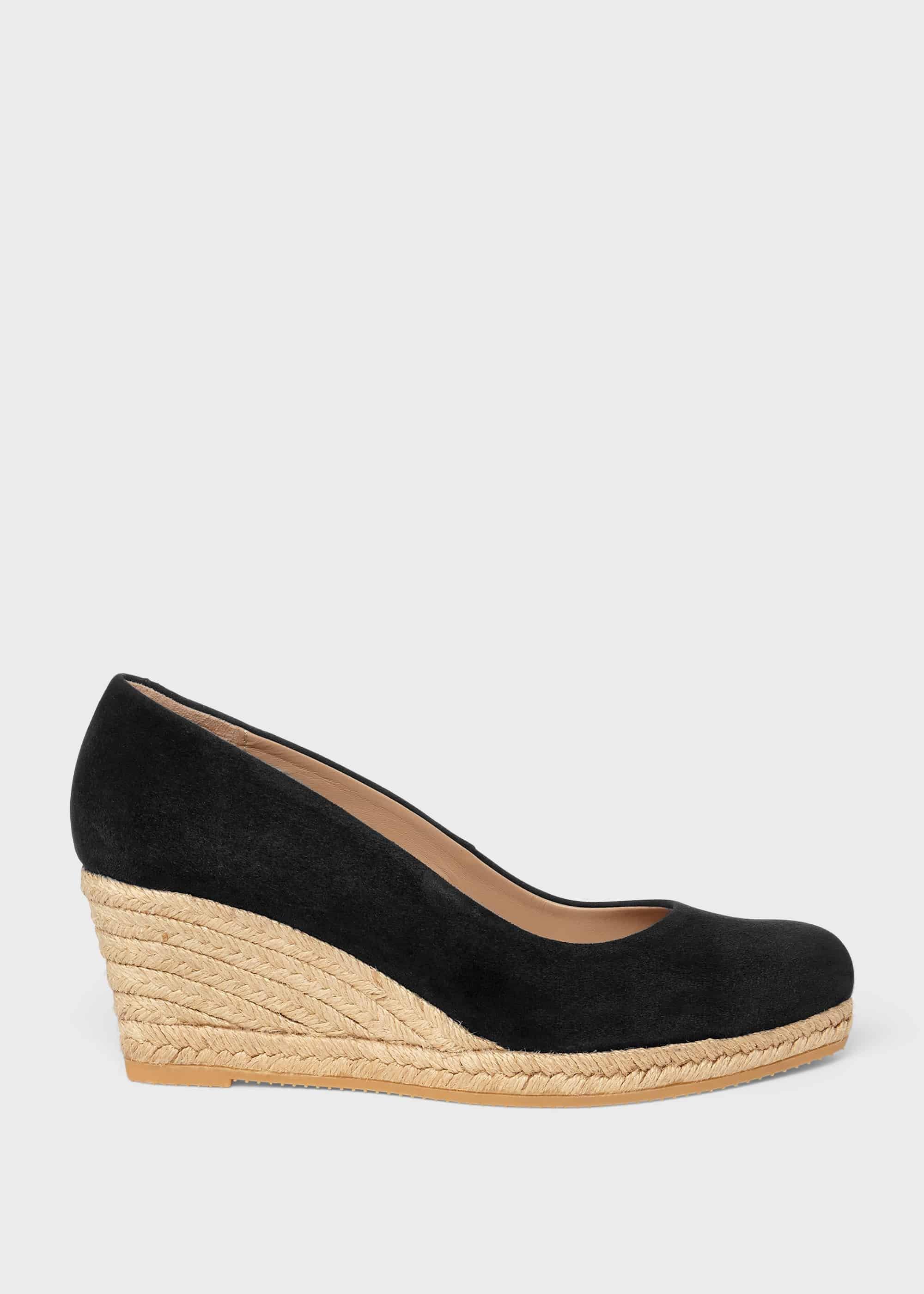 Anna Suede Wedge Espadrilles, Black, hi-res