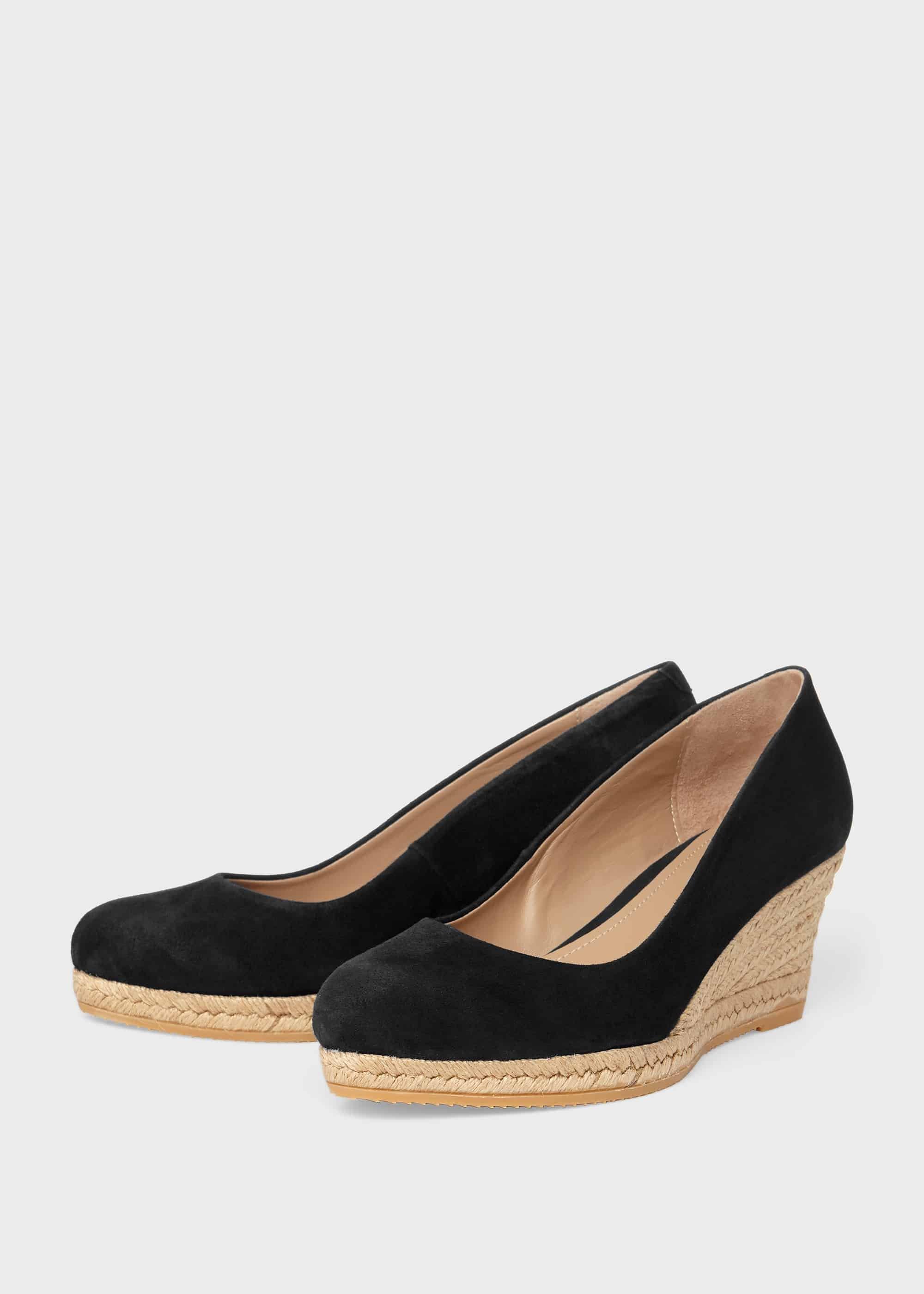 Anna Suede Wedge Espadrilles, Black, hi-res