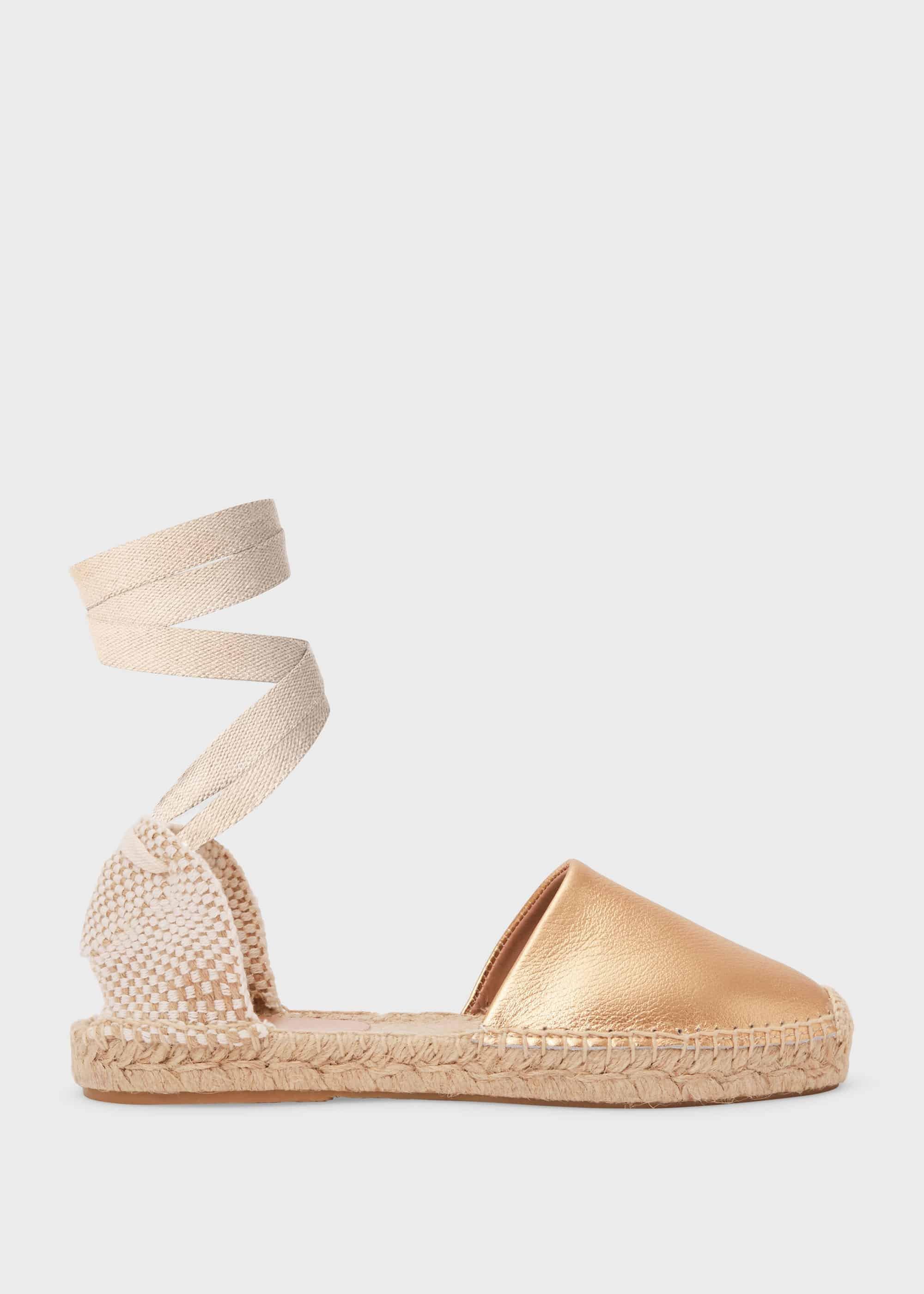 Louisa Leather Flat Espadrilles, Gold, hi-res