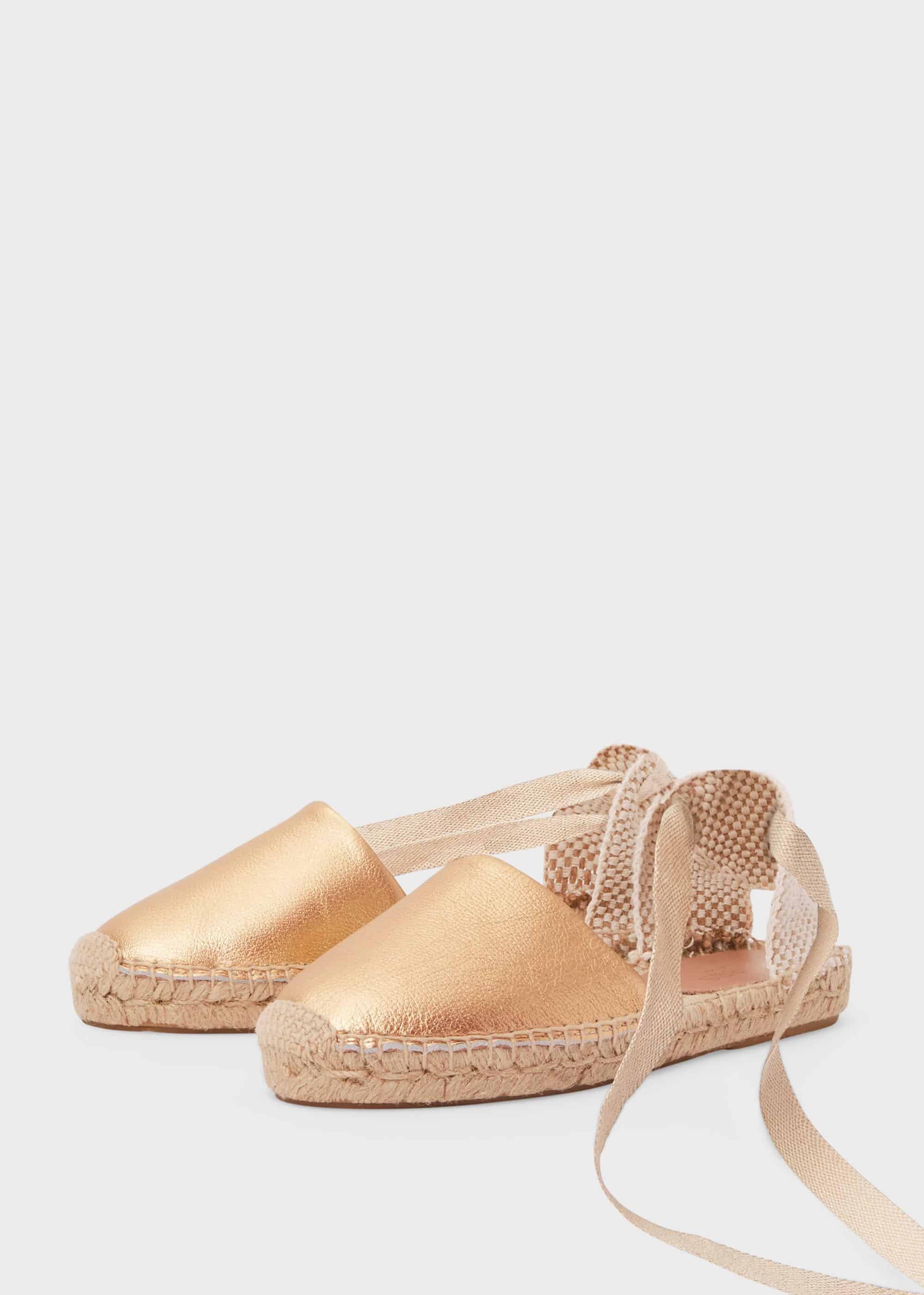 Louisa Leather Flat Espadrilles, Gold, hi-res