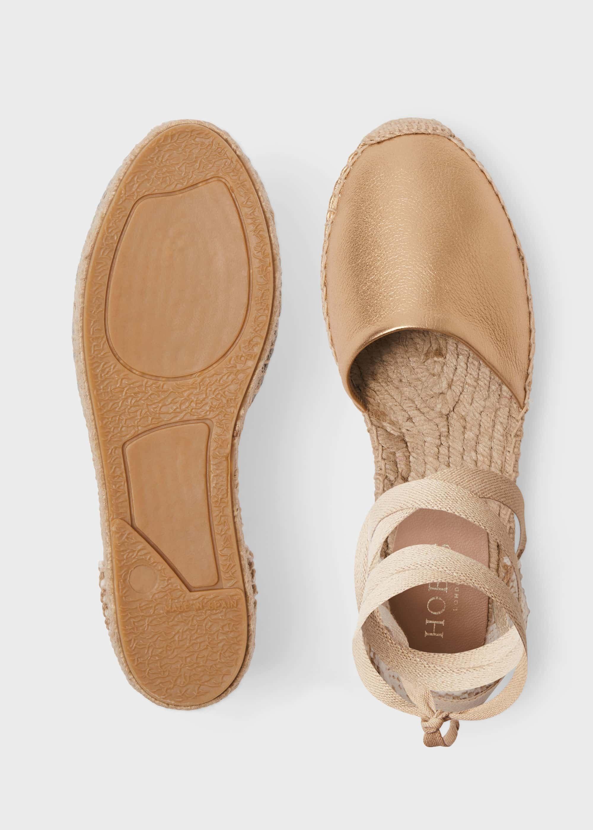 Louisa Leather Flat Espadrilles, Gold, hi-res