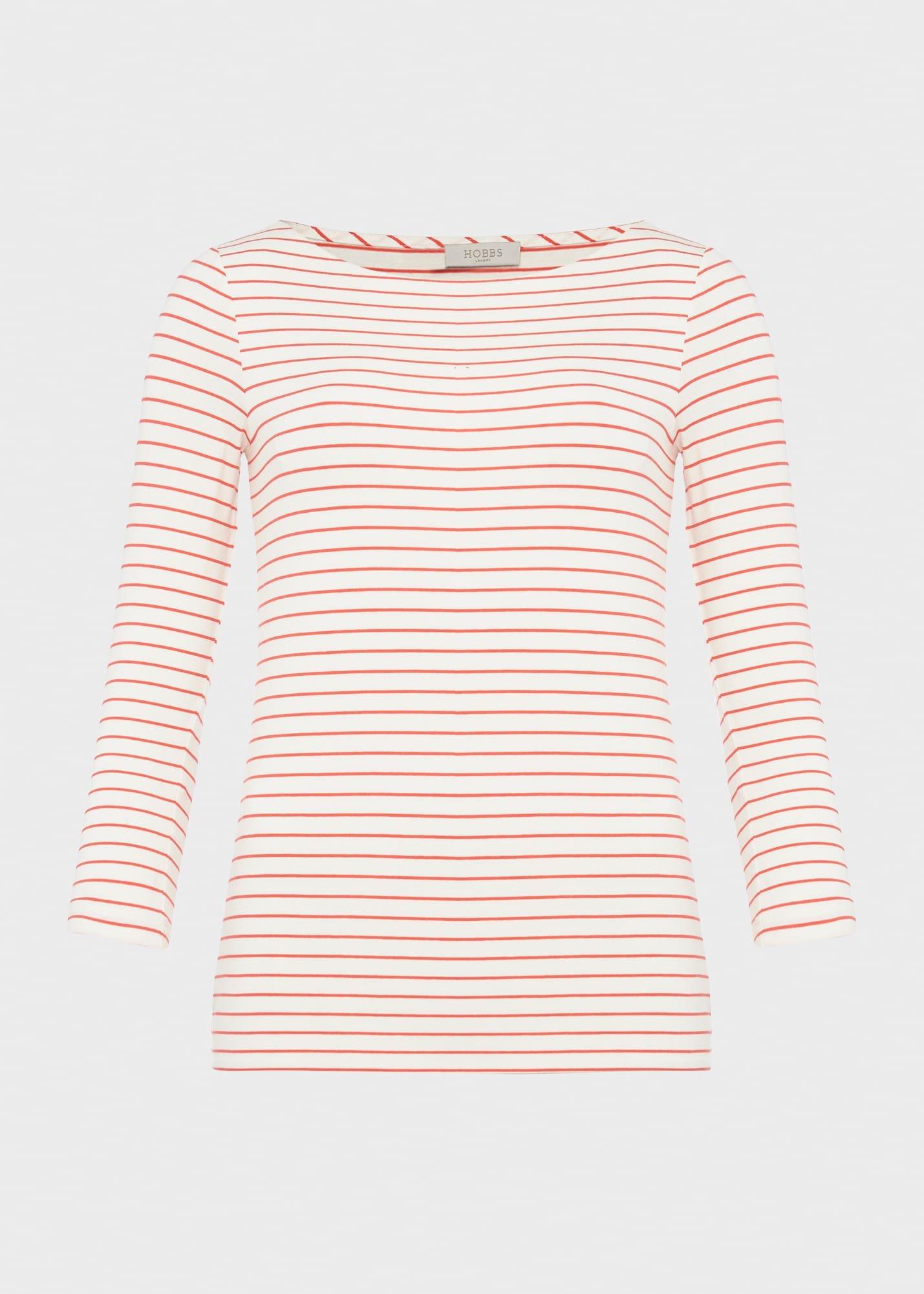 Sonya Striped Top, Ivory Coral, hi-res
