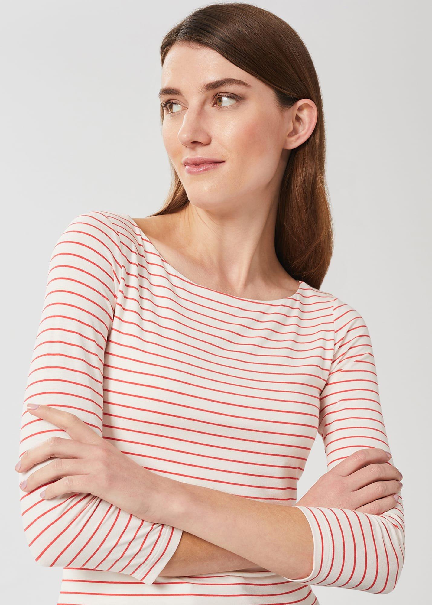 Sonya Striped Top, Ivory Coral, hi-res