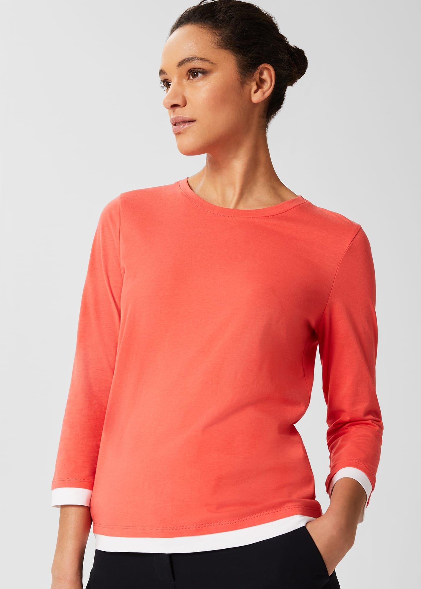 Amelie Cotton Top , Coral White, hi-res