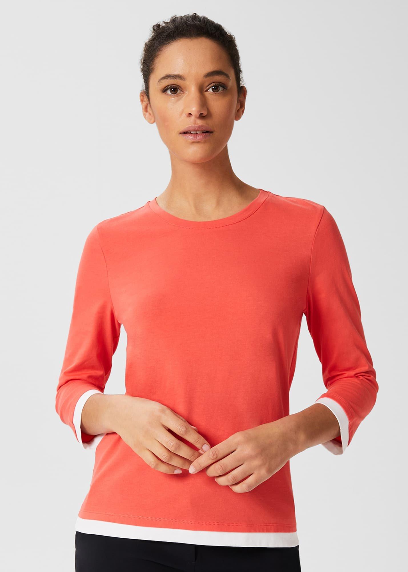 Amelie Cotton Top , Coral White, hi-res