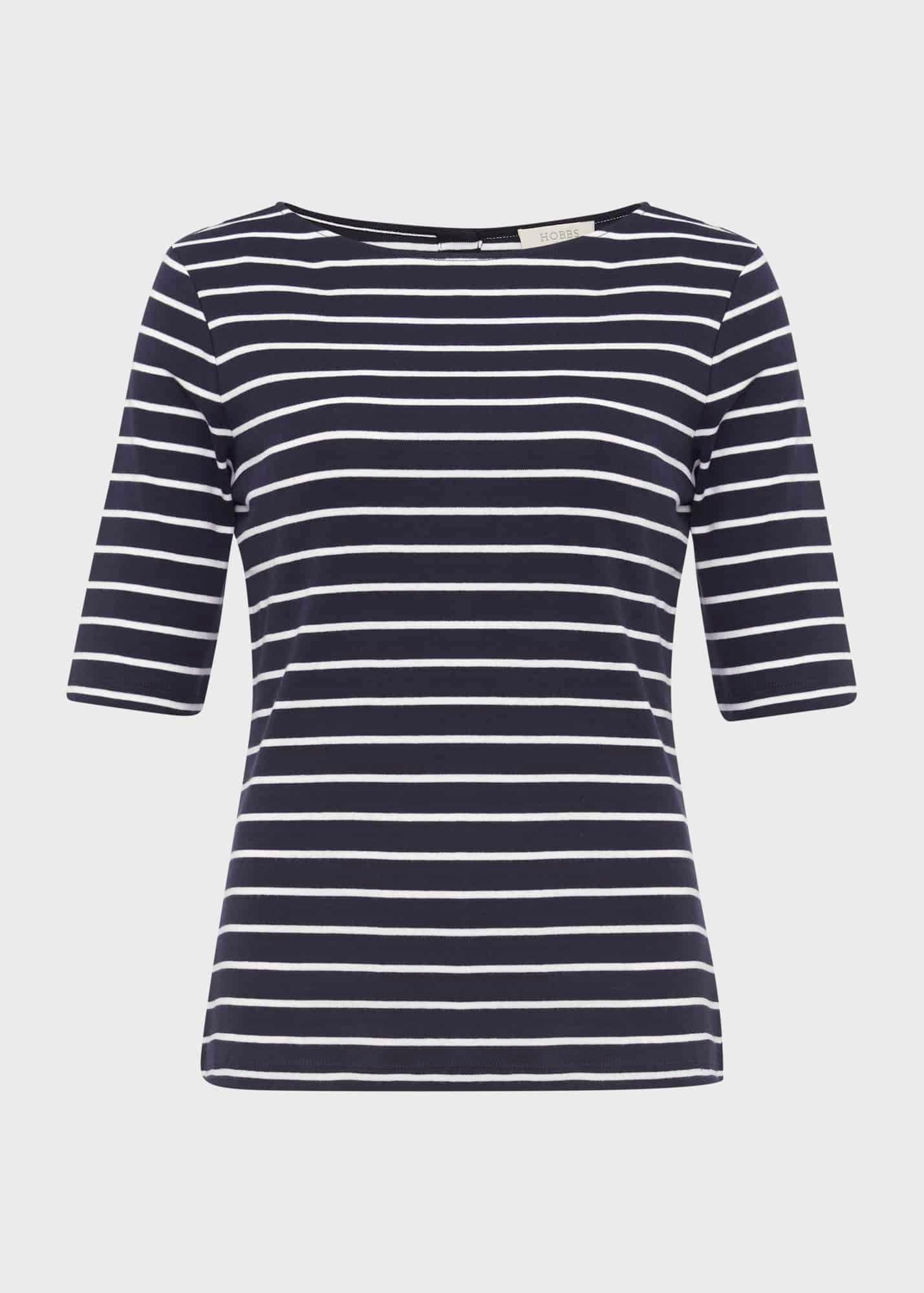 Katie Cotton Button Back Top, Navy Ivory, hi-res