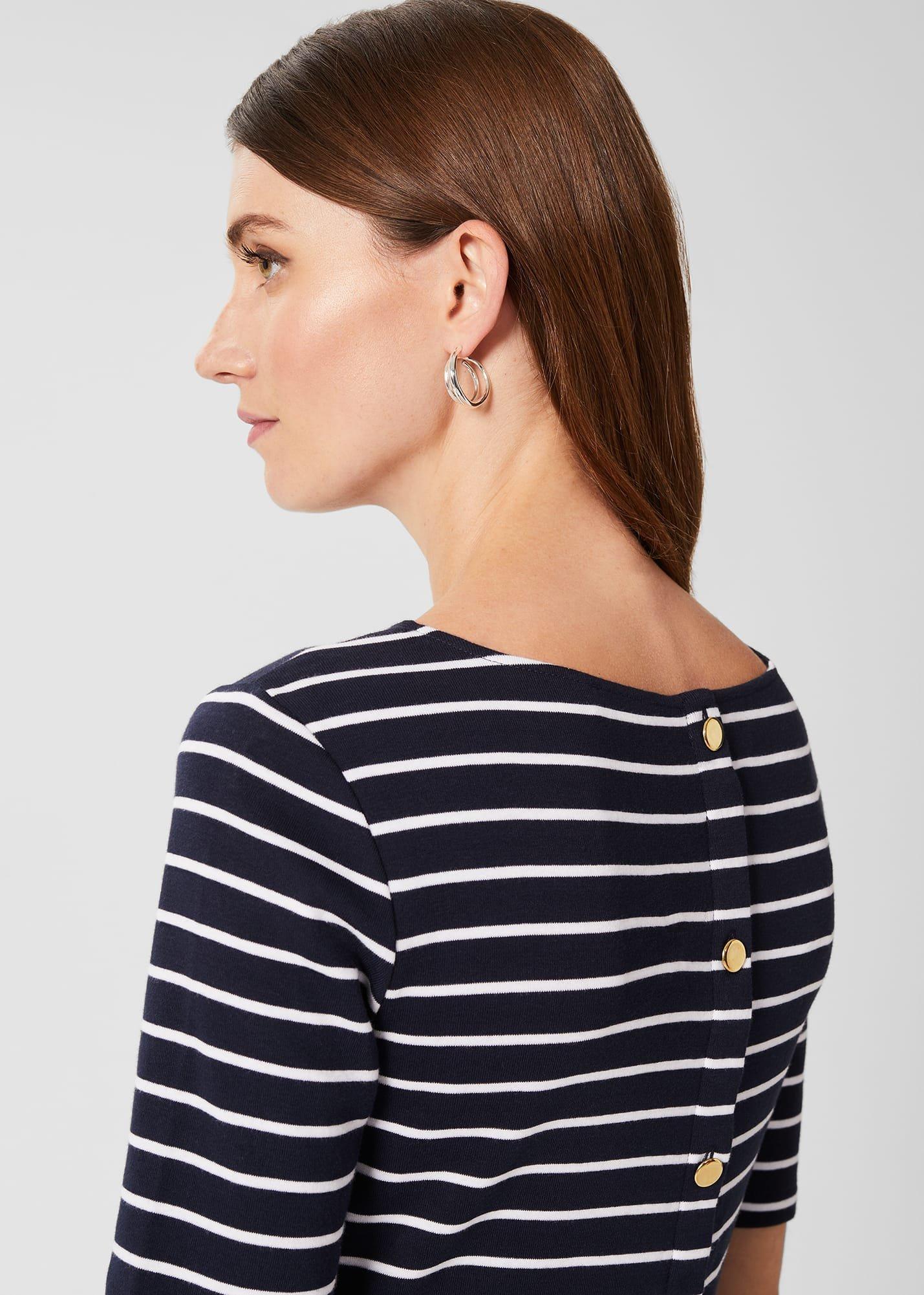 Katie Cotton Button Back Top, Navy Ivory, hi-res