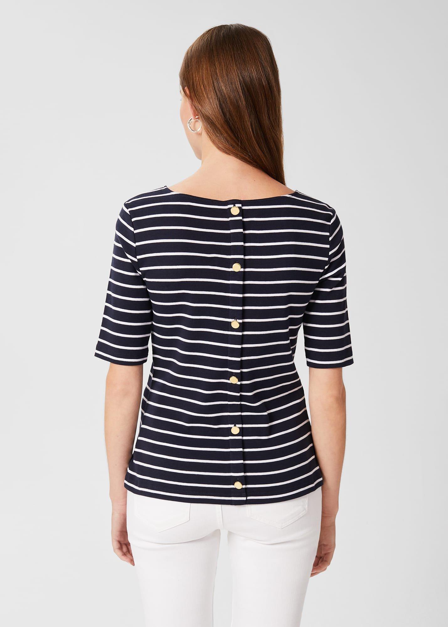 Katie Cotton Button Back Top, Navy Ivory, hi-res
