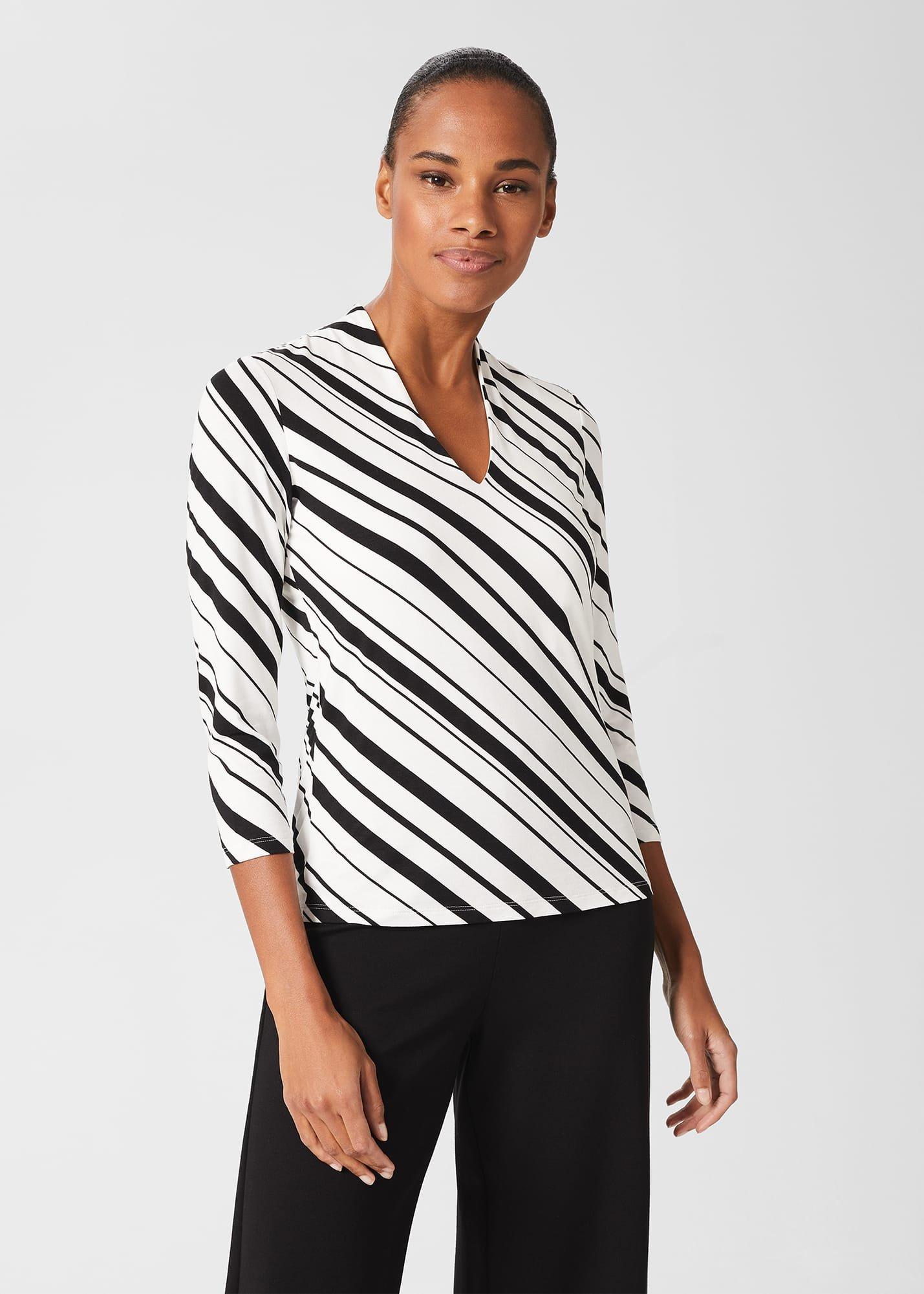 Aimee Printed Top, Ivory Black, hi-res
