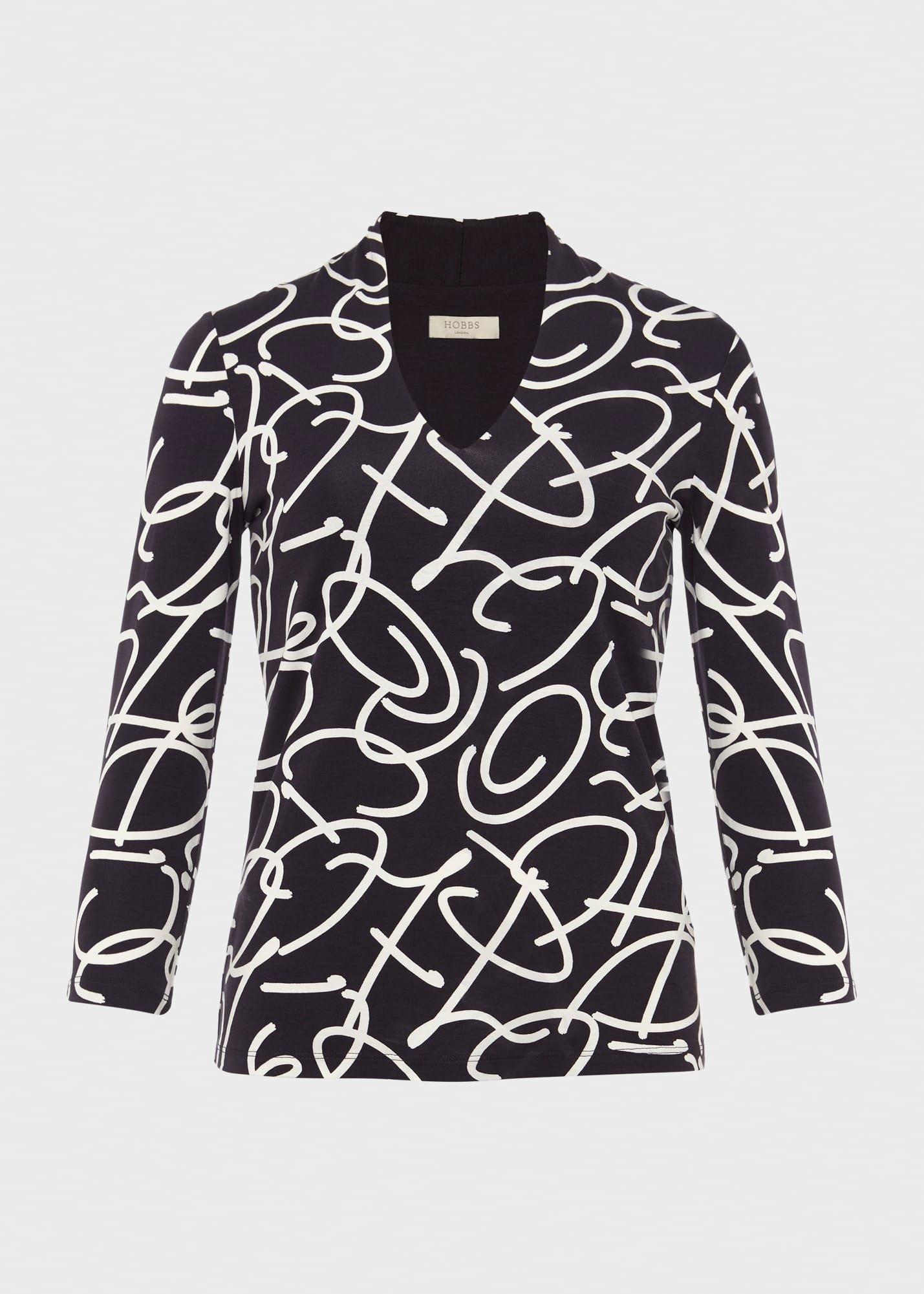 Aimee Printed Top, Navy Ivory, hi-res
