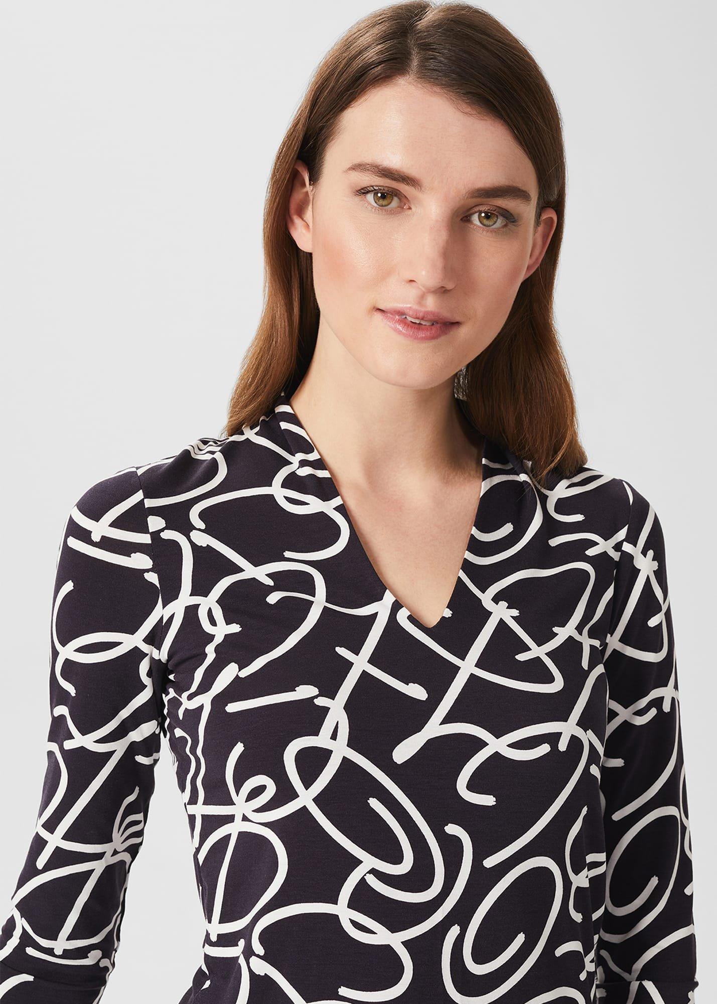 Aimee Printed Top, Navy Ivory, hi-res