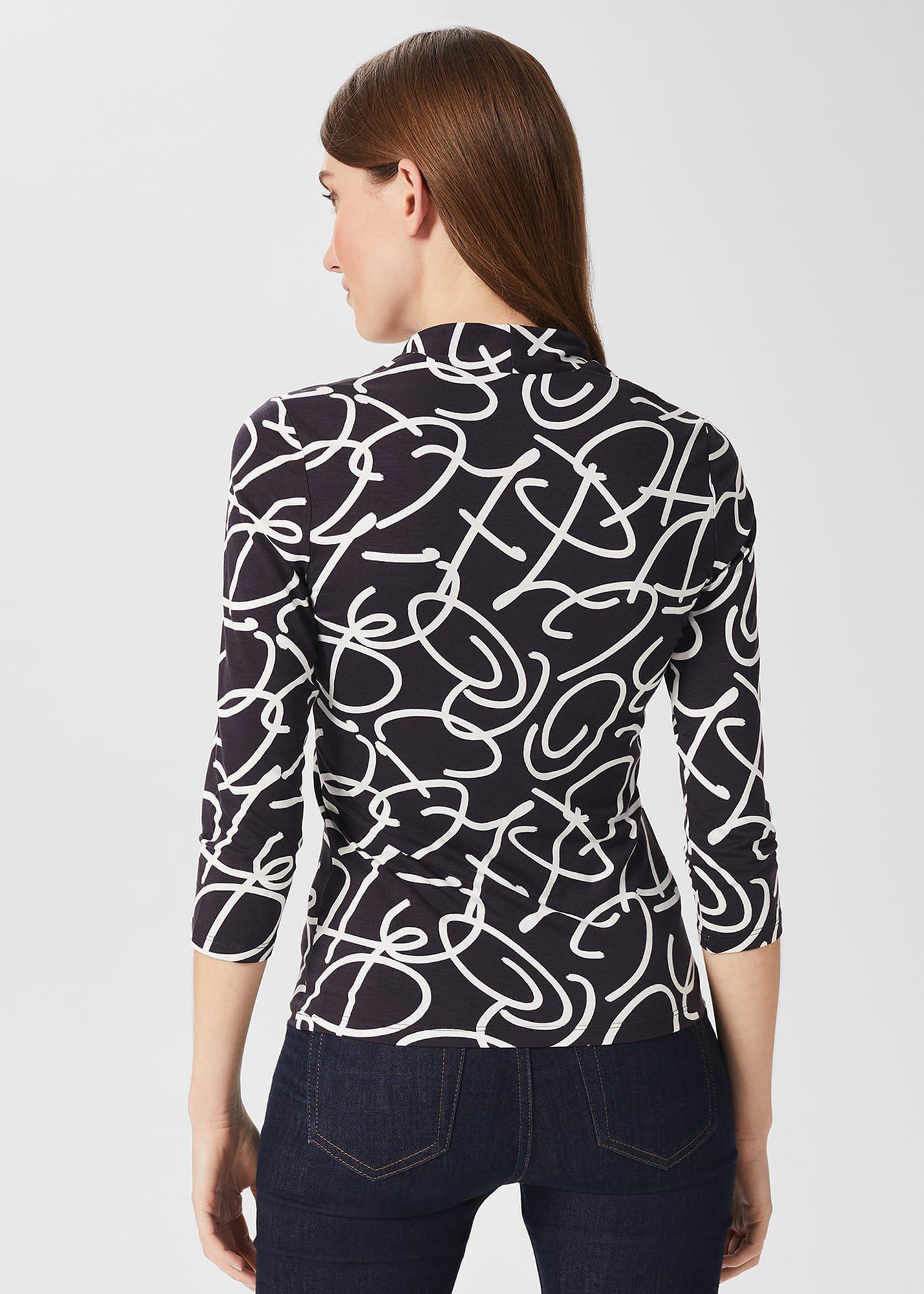 Aimee Printed Top, Navy Ivory, hi-res