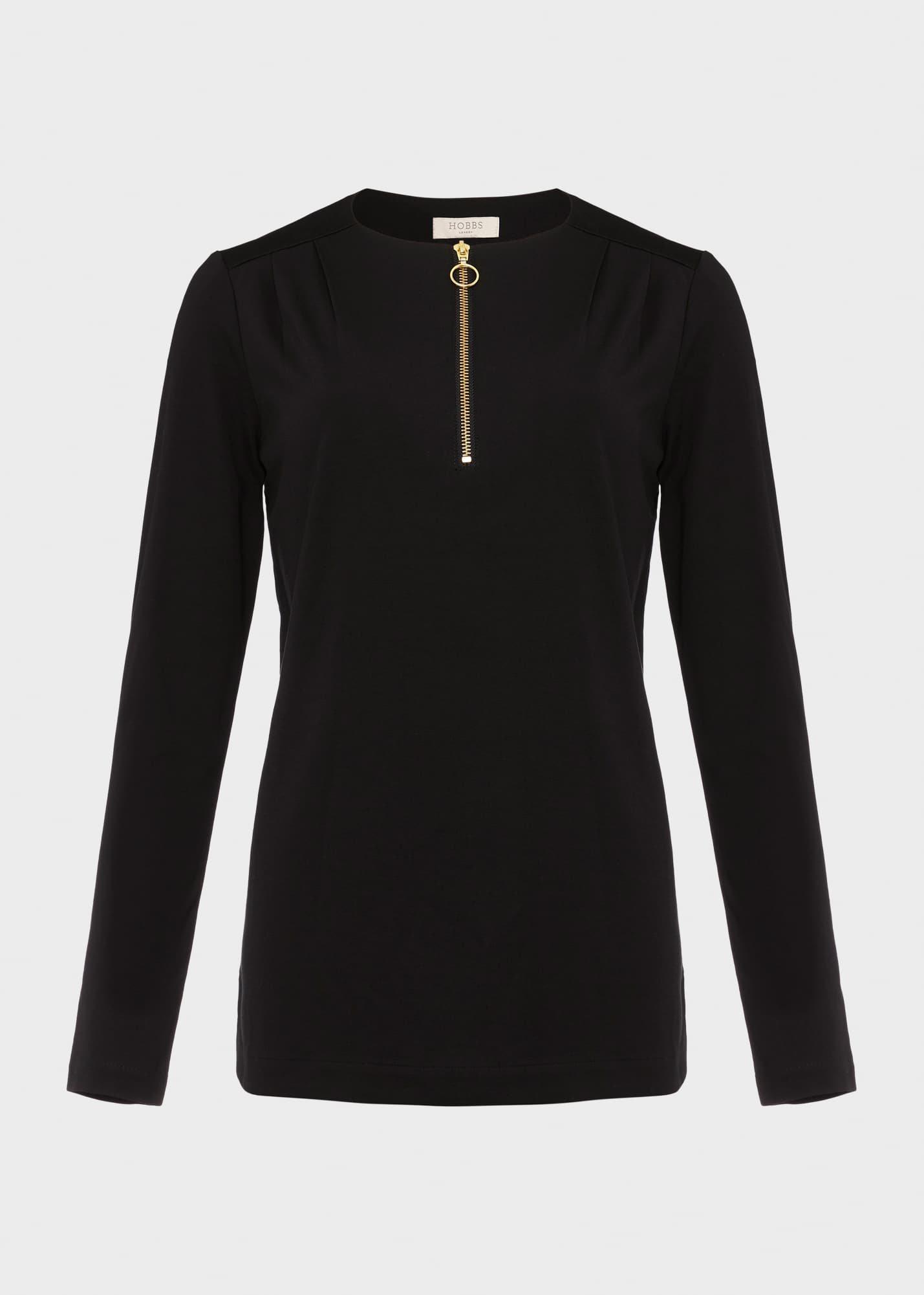 Kelsey Zip Neck Tunic Top , Black, hi-res