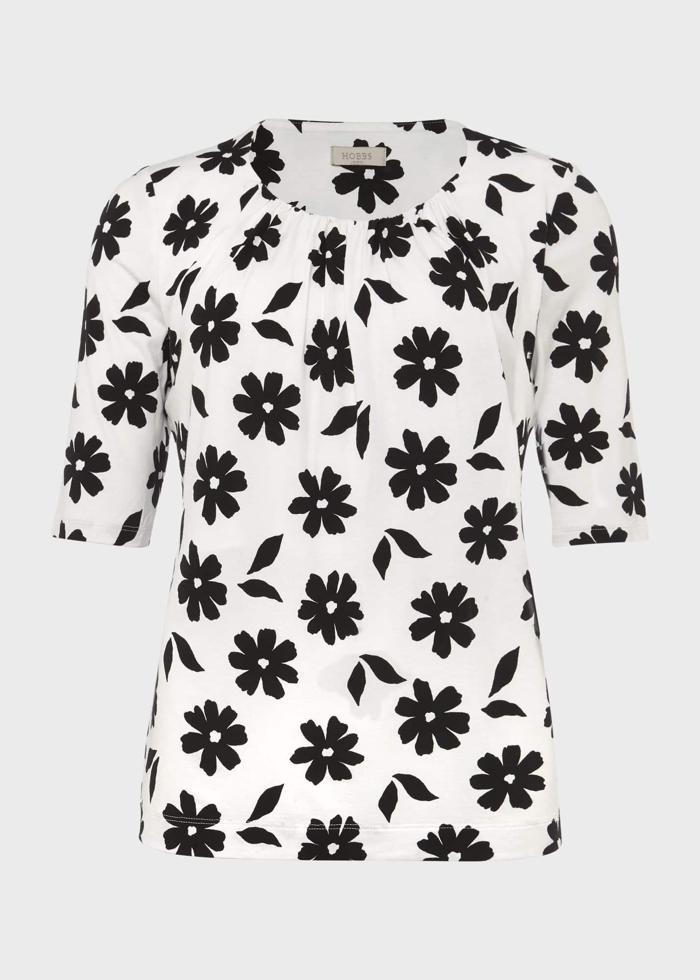 Viola Printed Top, White Black, hi-res