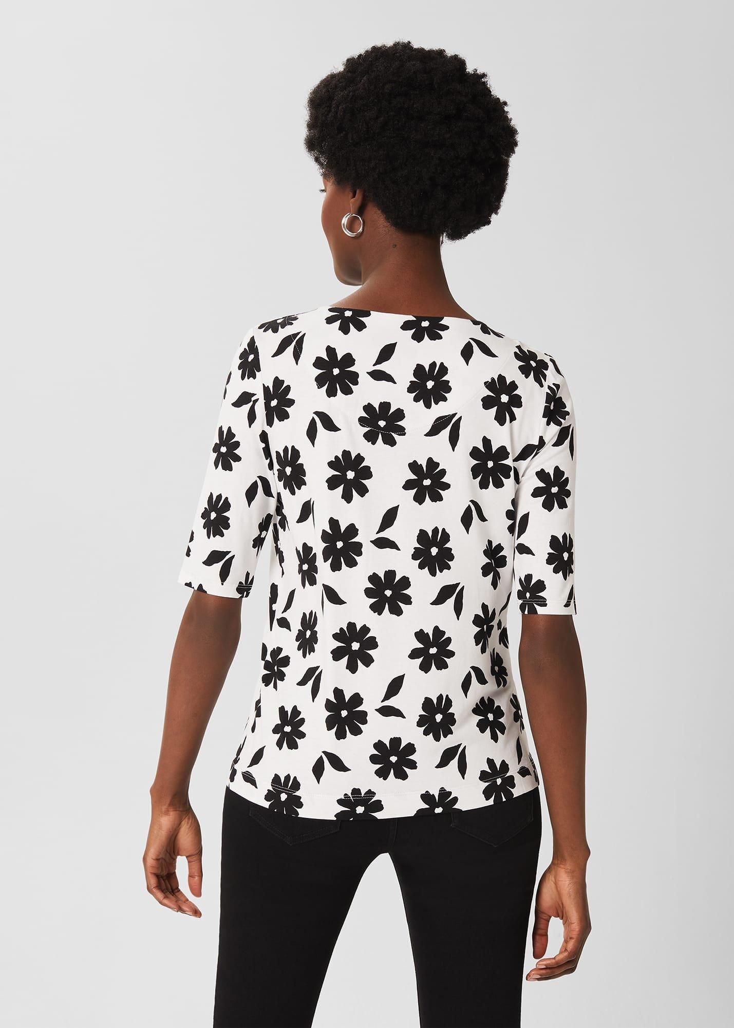 Viola Printed Top, White Black, hi-res