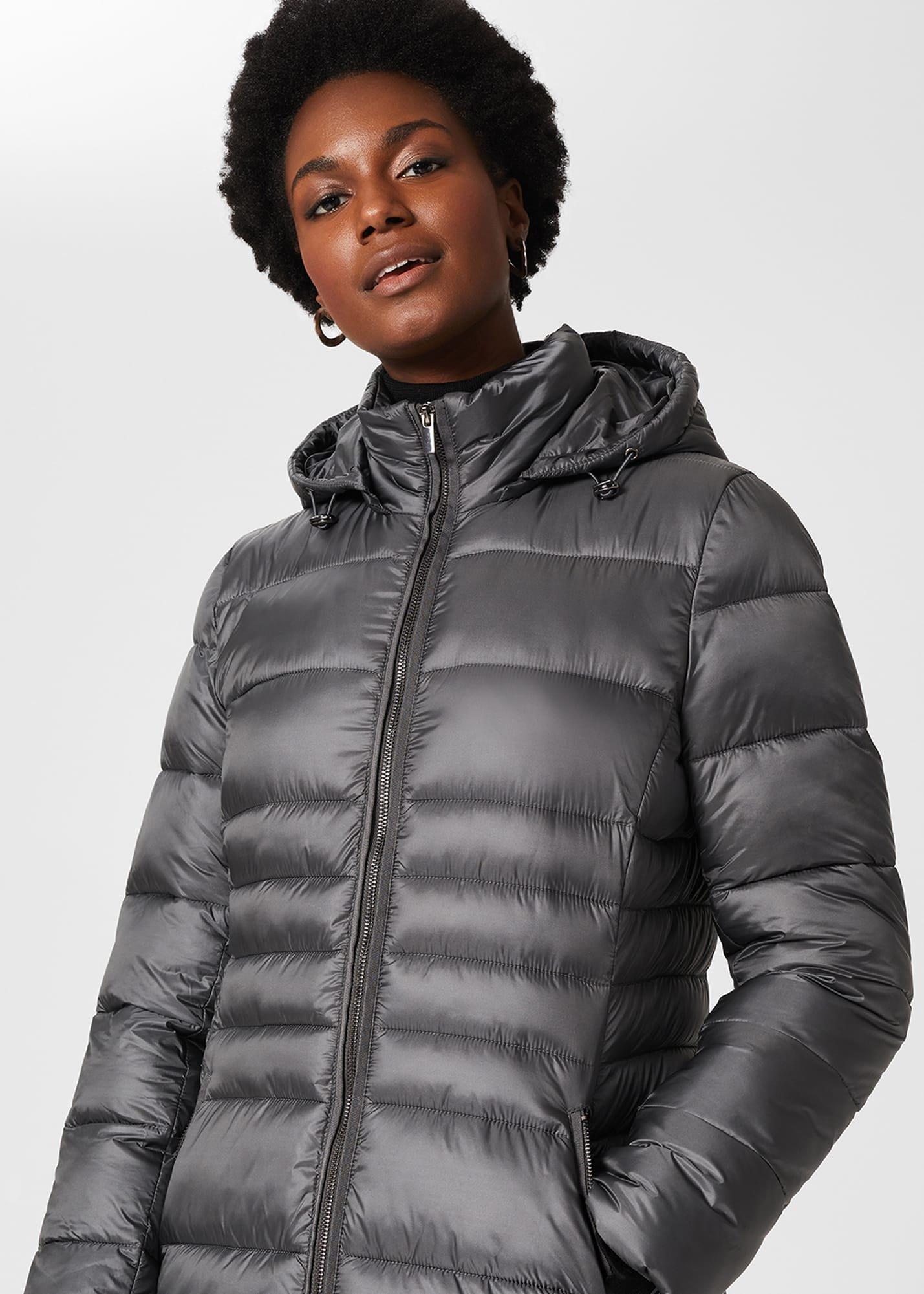 Danika Long Puffer Jacket With Hood, Charcoal Grey, hi-res