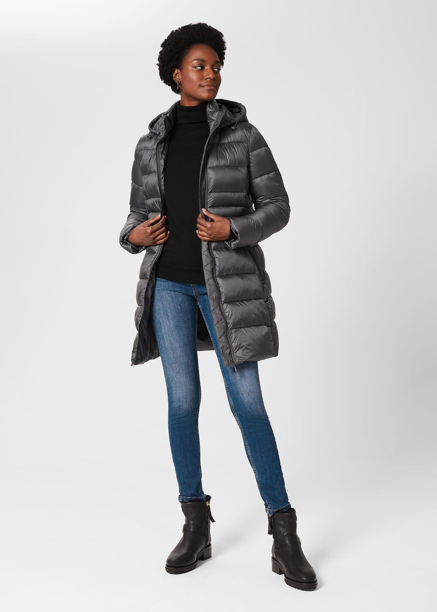 Danika Long Puffer Jacket With Hood, Charcoal Grey, hi-res