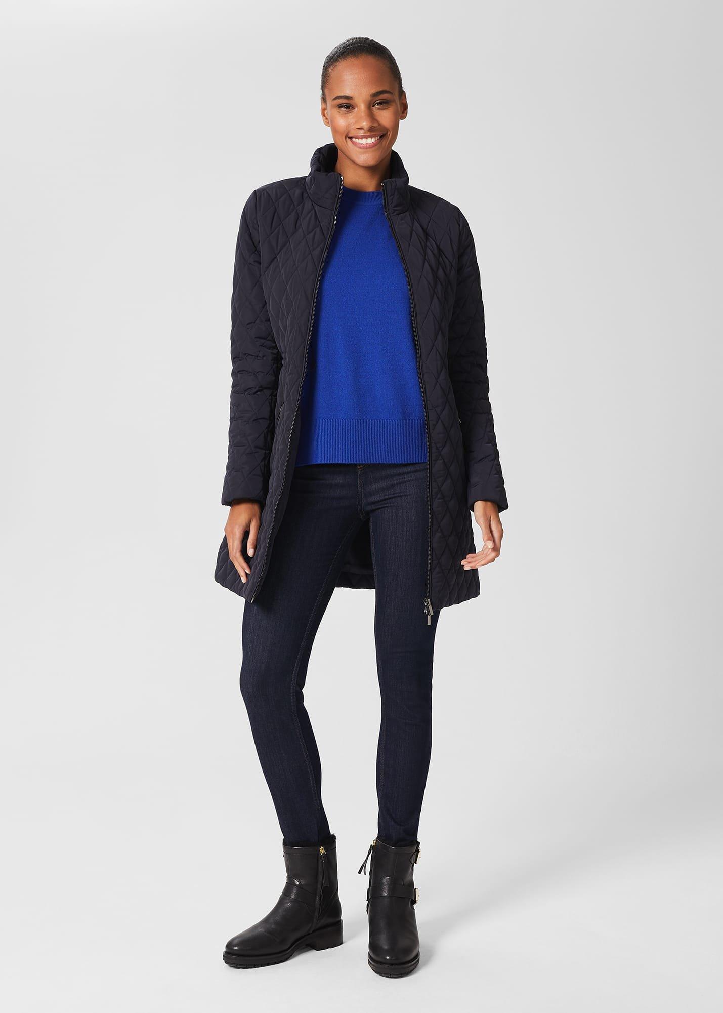 Florentina Quilted Coat, Navy Blue, hi-res