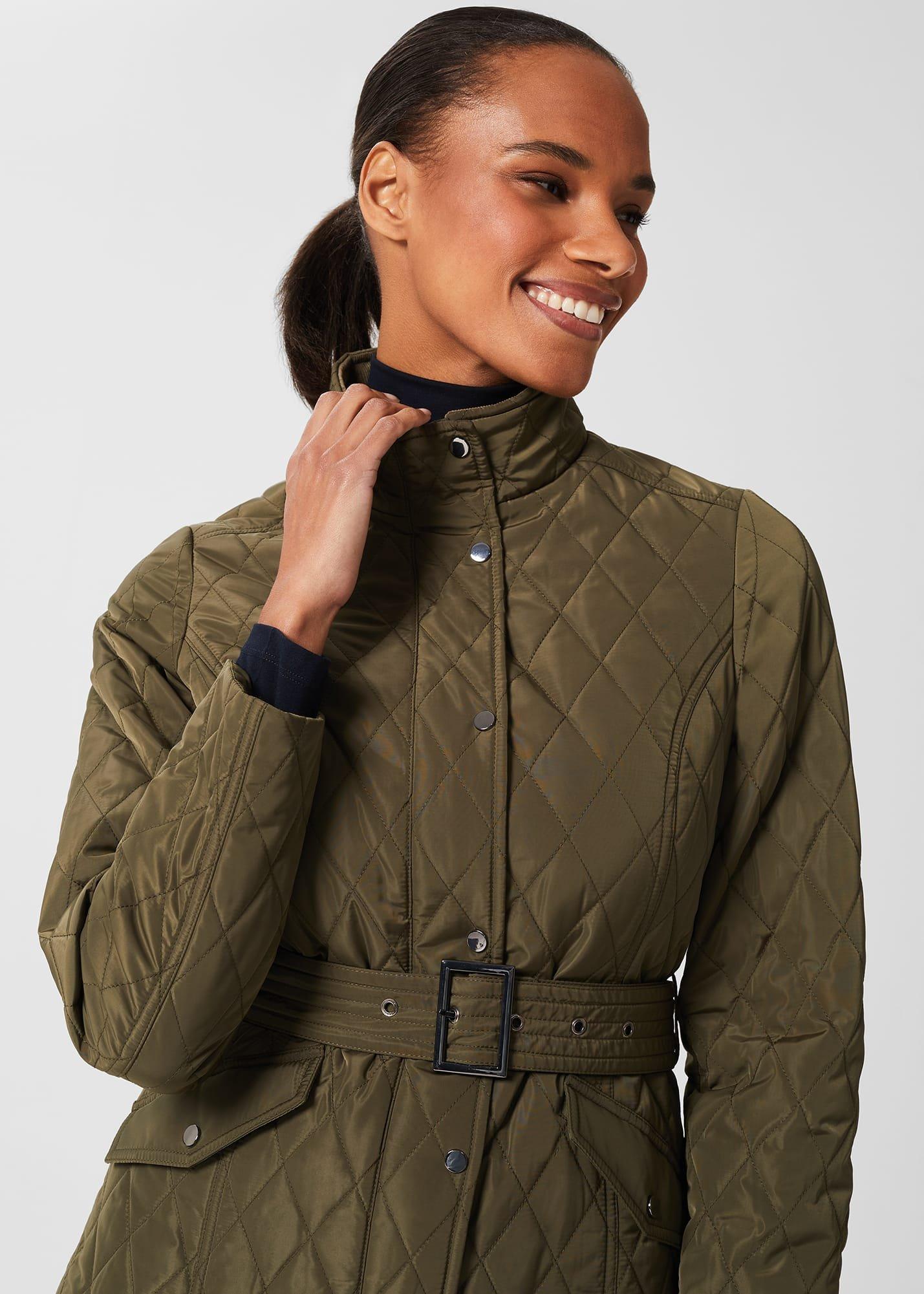 Brodie Quilted Belted Coat, Olive Green, hi-res