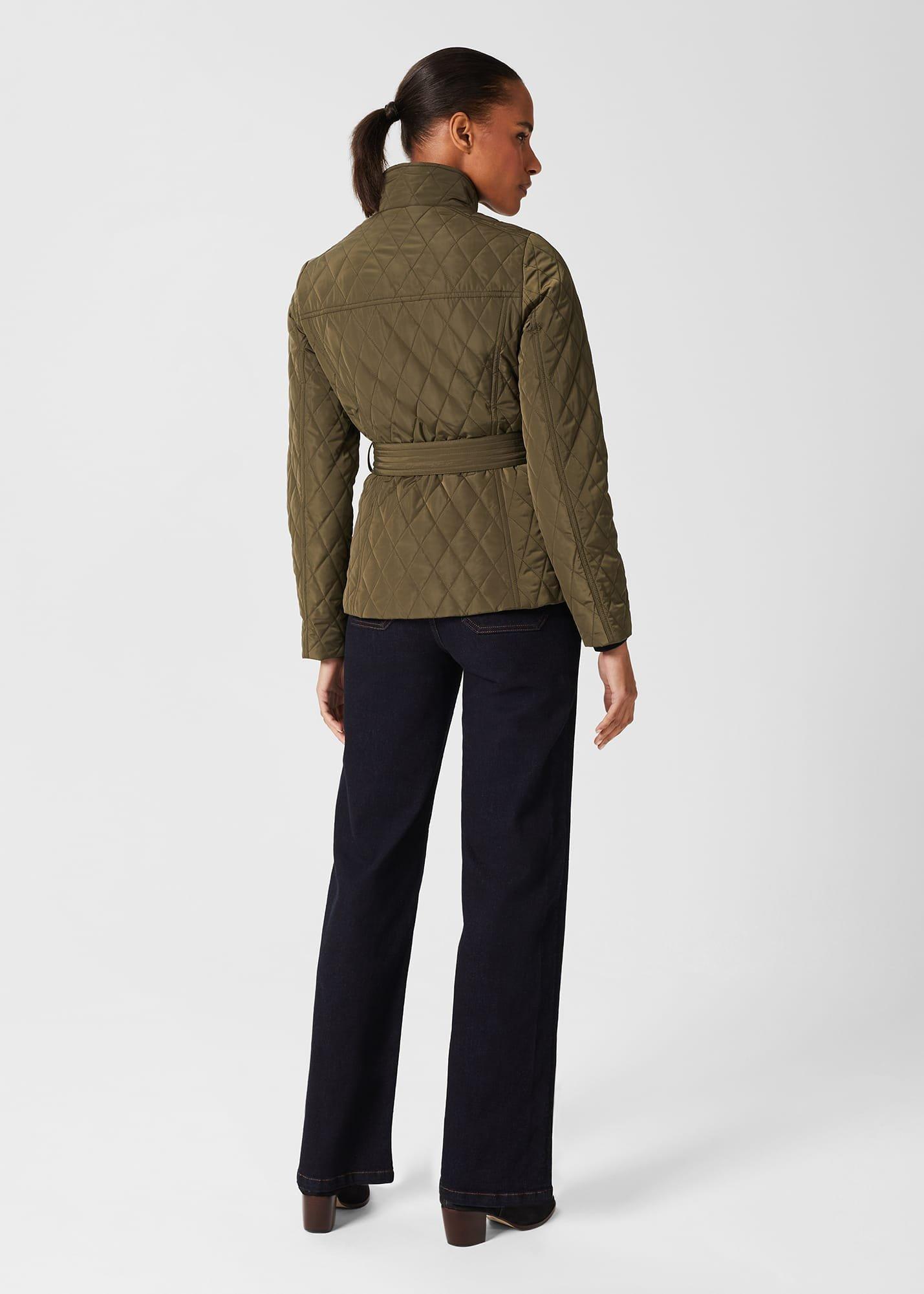 Brodie Quilted Belted Coat, Olive Green, hi-res
