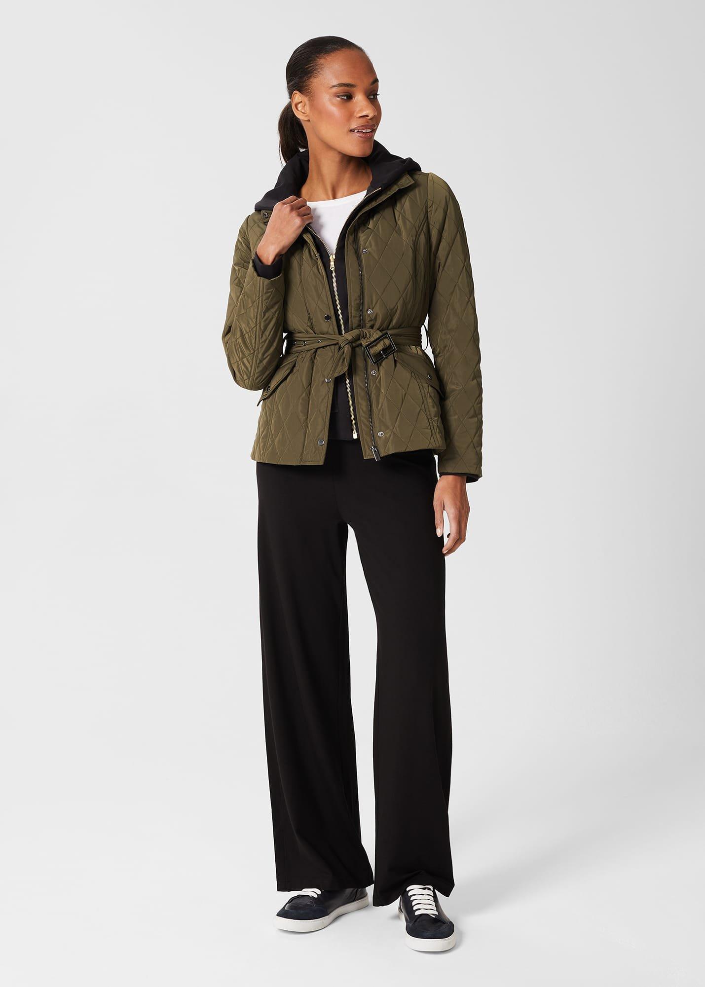 Brodie Quilted Belted Coat, Olive Green, hi-res