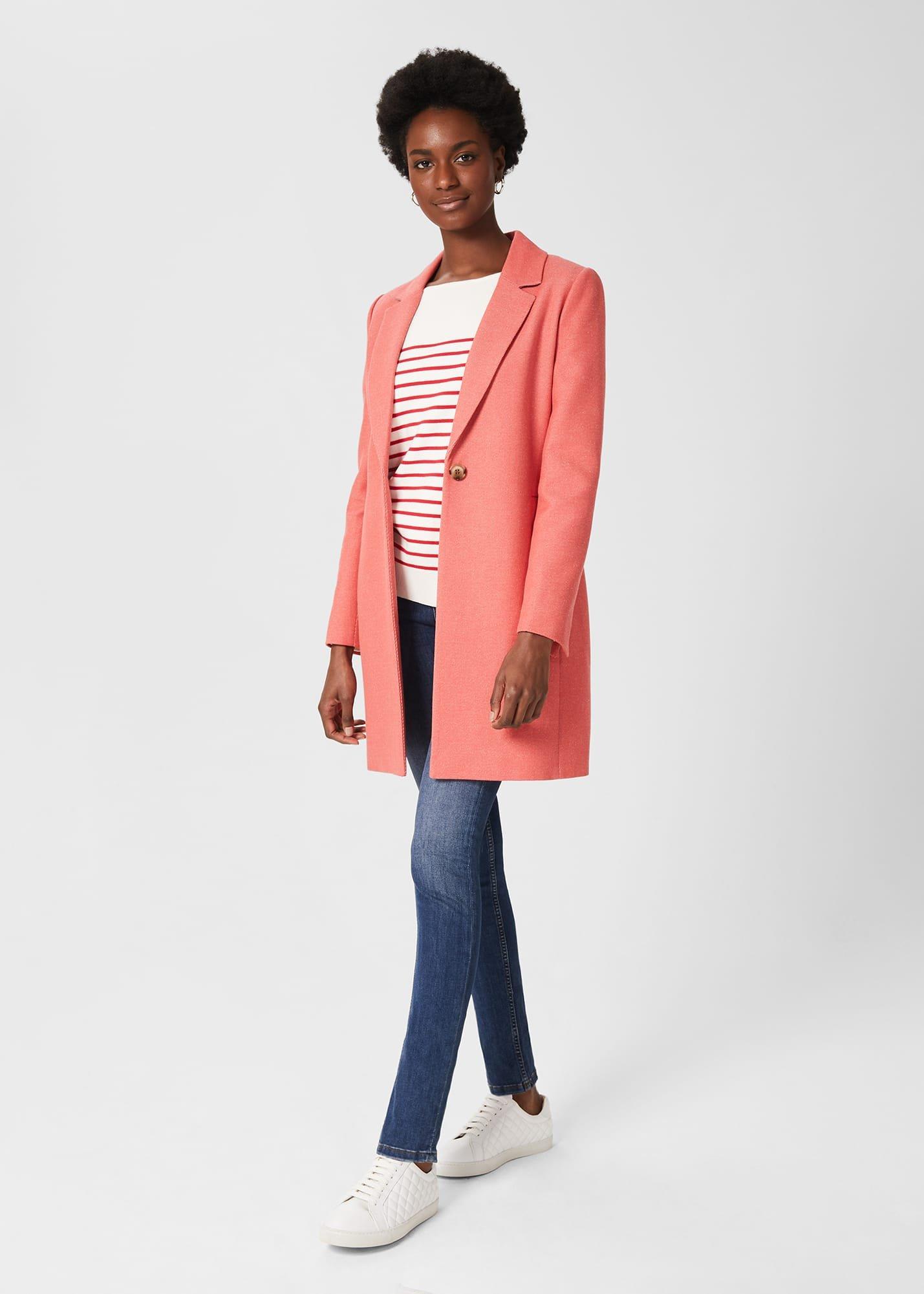 Camellia Coat With Wool, Deep Coral, hi-res