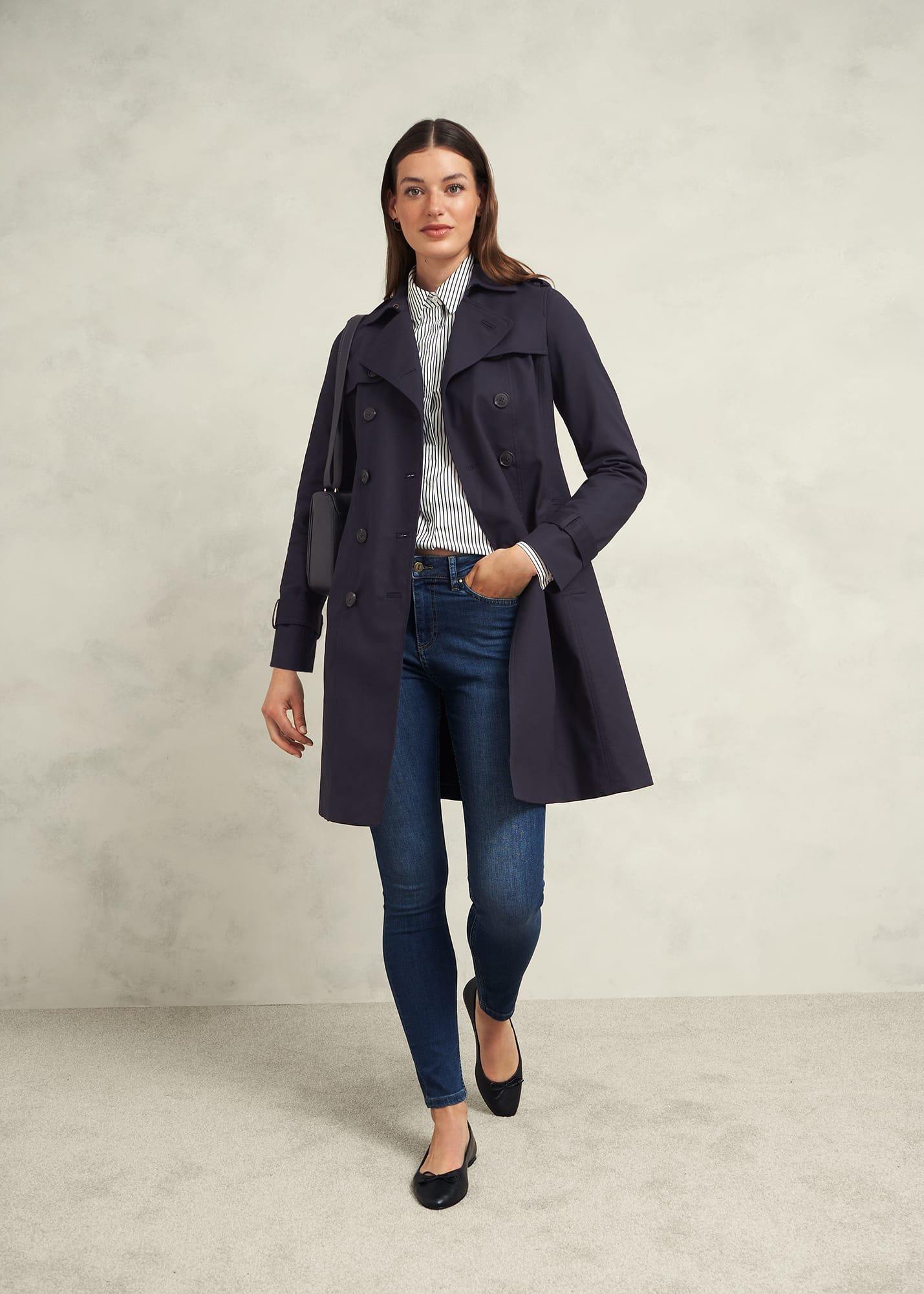 Saskia Shower Resistant Trench Coat, Navy, hi-res