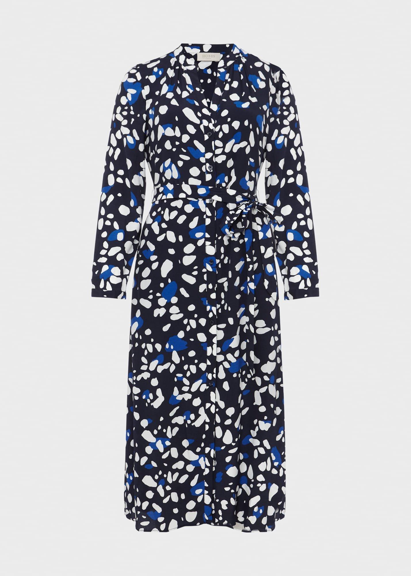 Petite Valeria Belted Dress, Navy Multi, hi-res