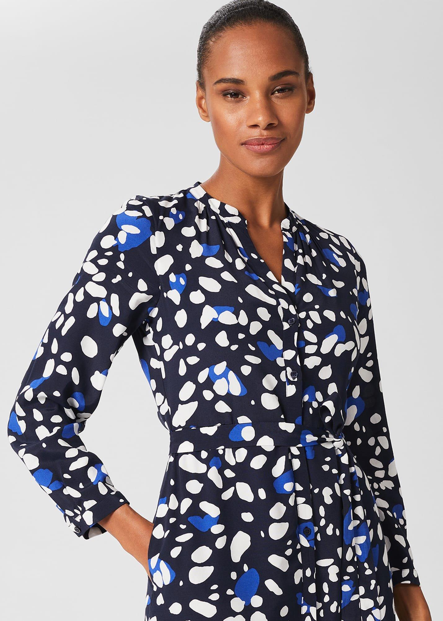 Petite Valeria Belted Dress, Navy Multi, hi-res