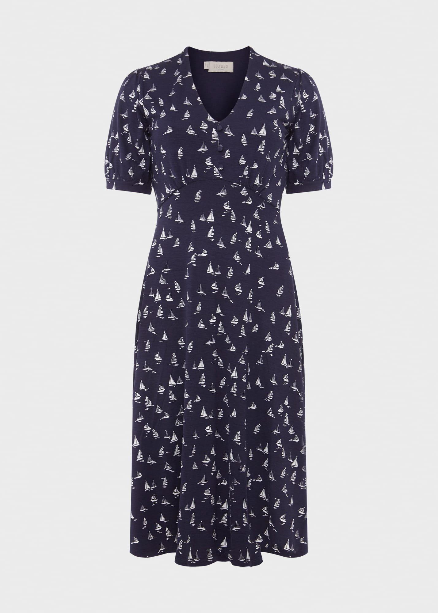 Zoe Fit And Flare Jersey Dress, Navy Ivory, hi-res