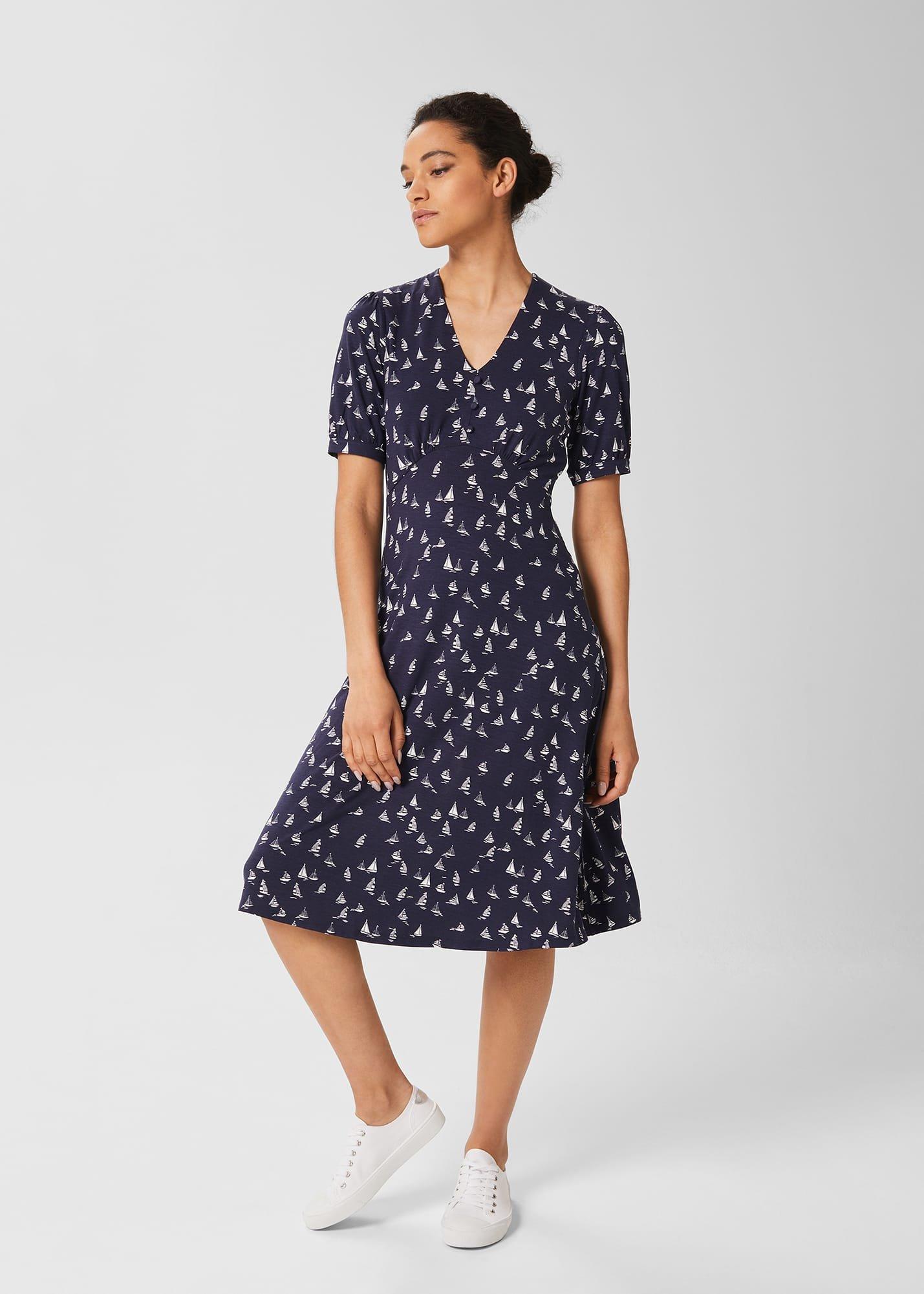 Zoe Fit And Flare Jersey Dress, Navy Ivory, hi-res
