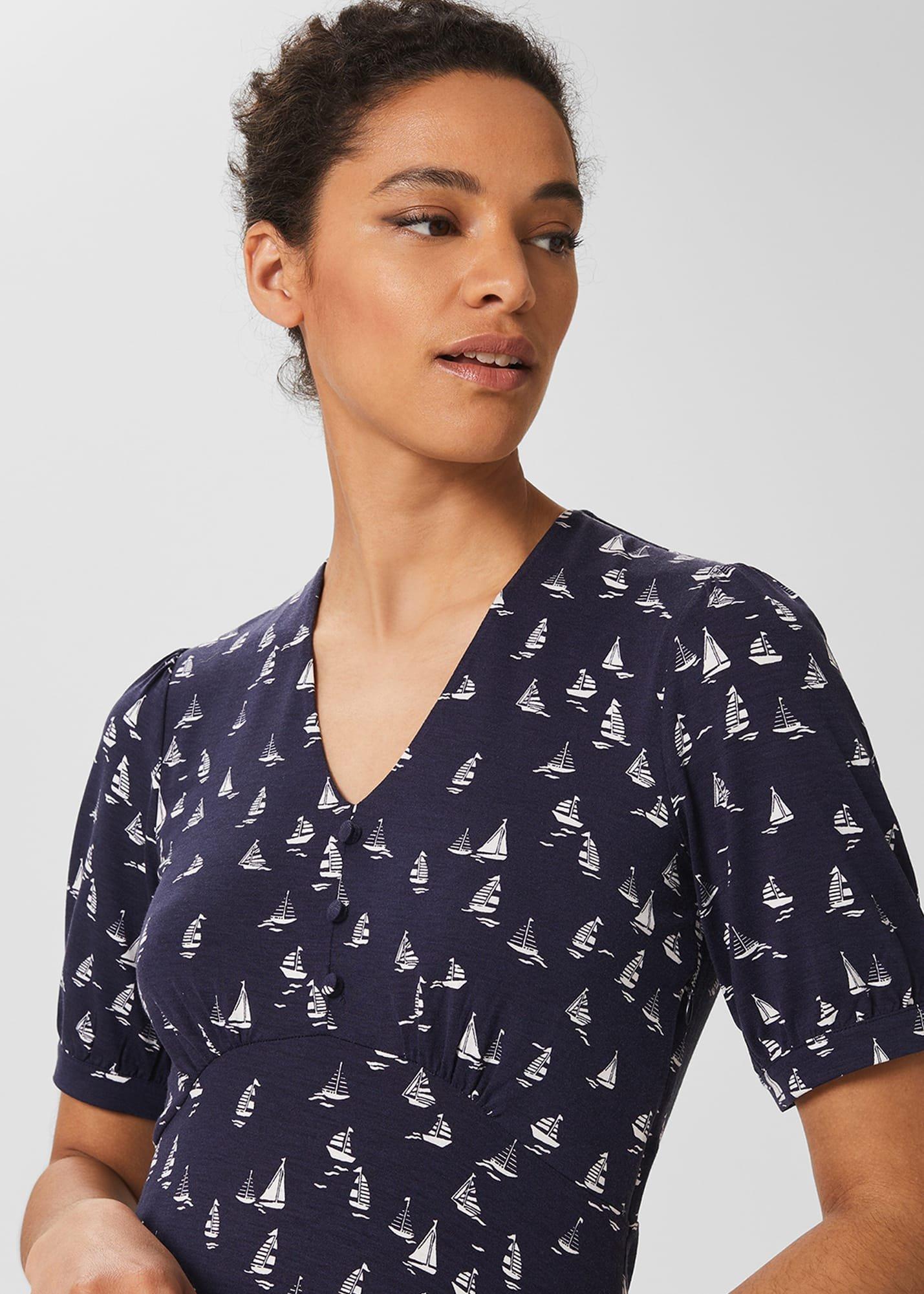 Zoe Fit And Flare Jersey Dress, Navy Ivory, hi-res