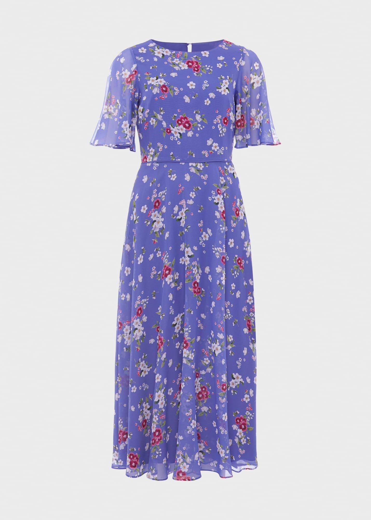 Caroline Silk Floral Dress, Blue Multi, hi-res