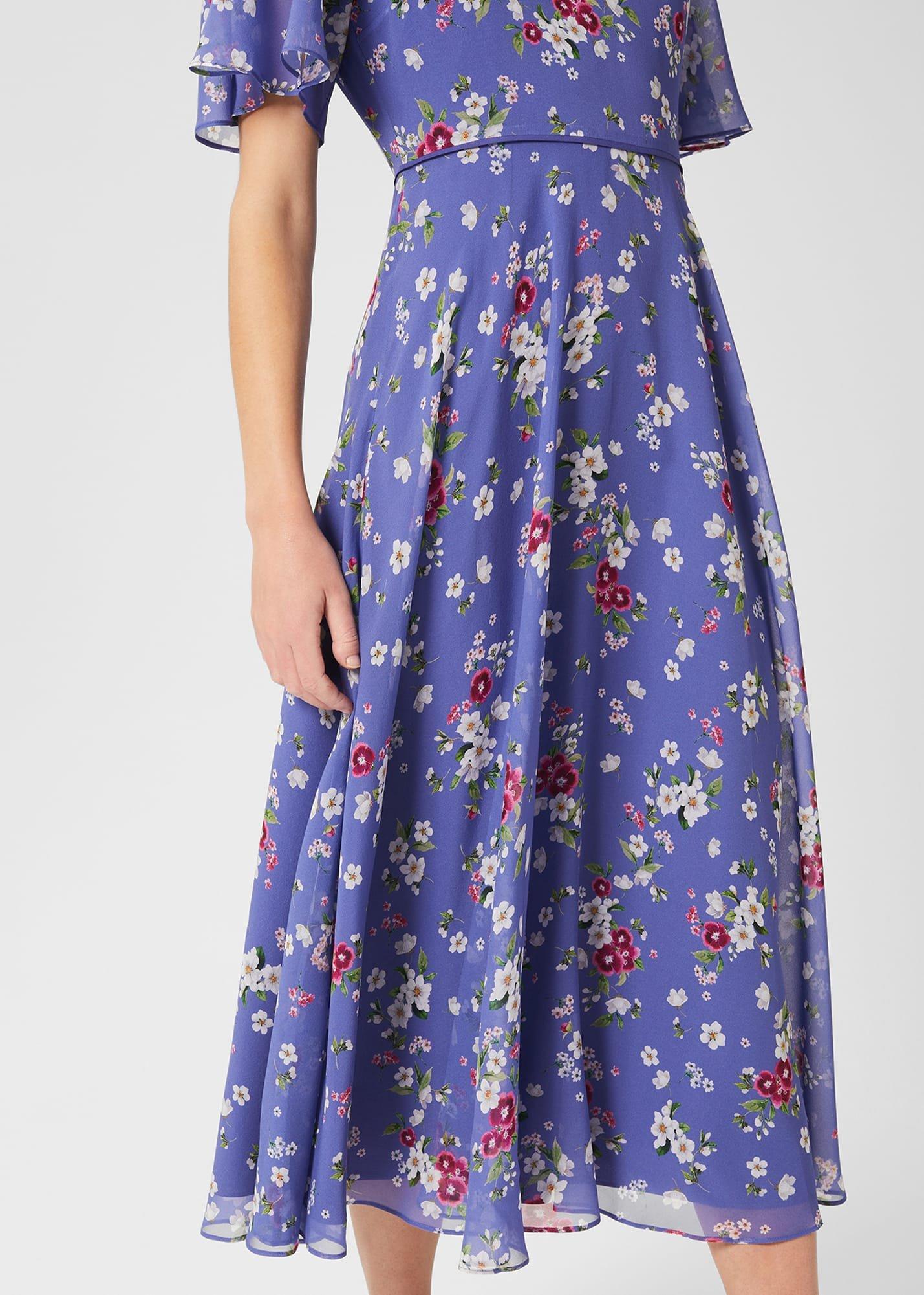 Caroline Silk Floral Dress, Blue Multi, hi-res