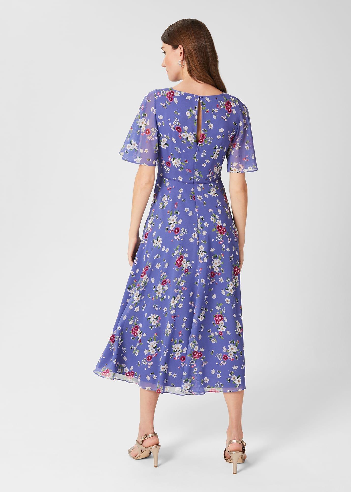 Caroline Silk Floral Dress, Blue Multi, hi-res