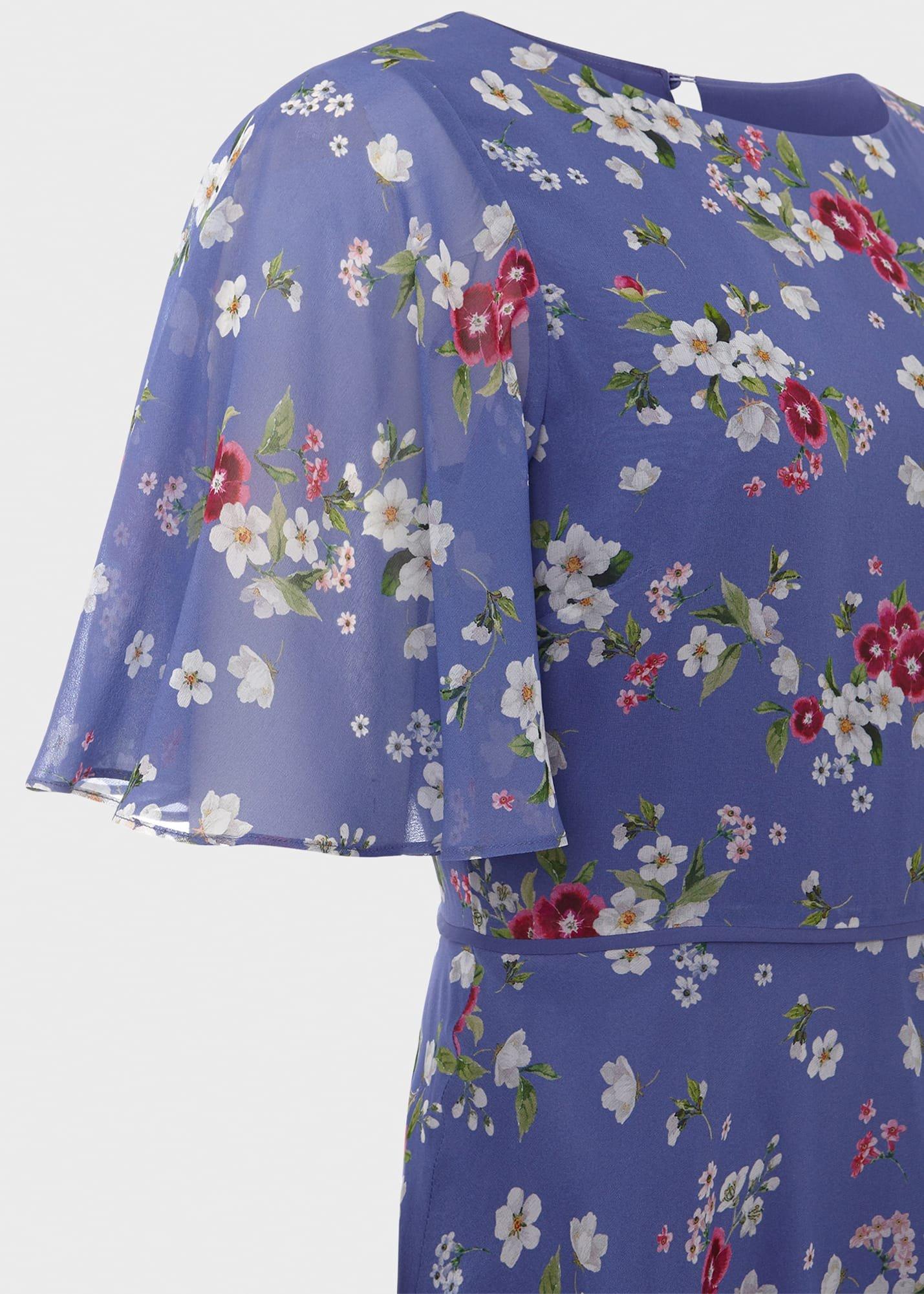 Caroline Silk Floral Dress, Blue Multi, hi-res