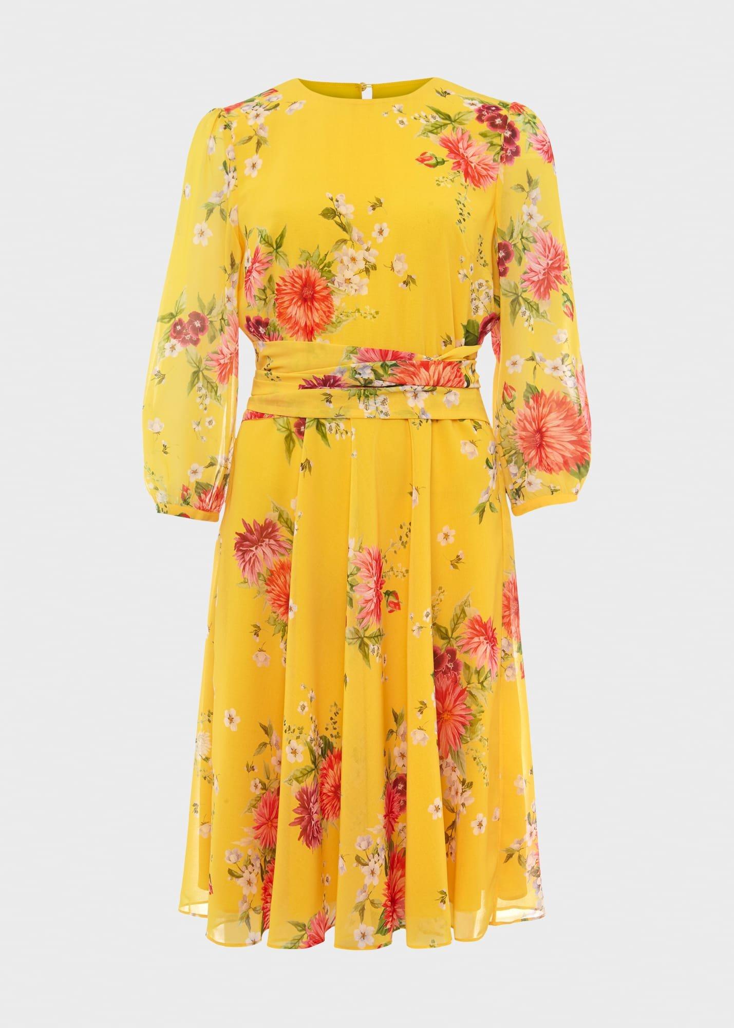 Jasmina Floral Fit And Flare Dress, Yellow Multi, hi-res