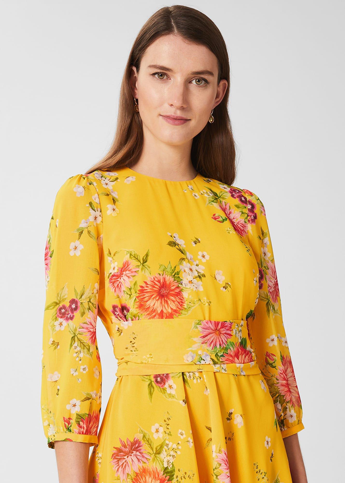 Jasmina Floral Fit And Flare Dress, Yellow Multi, hi-res