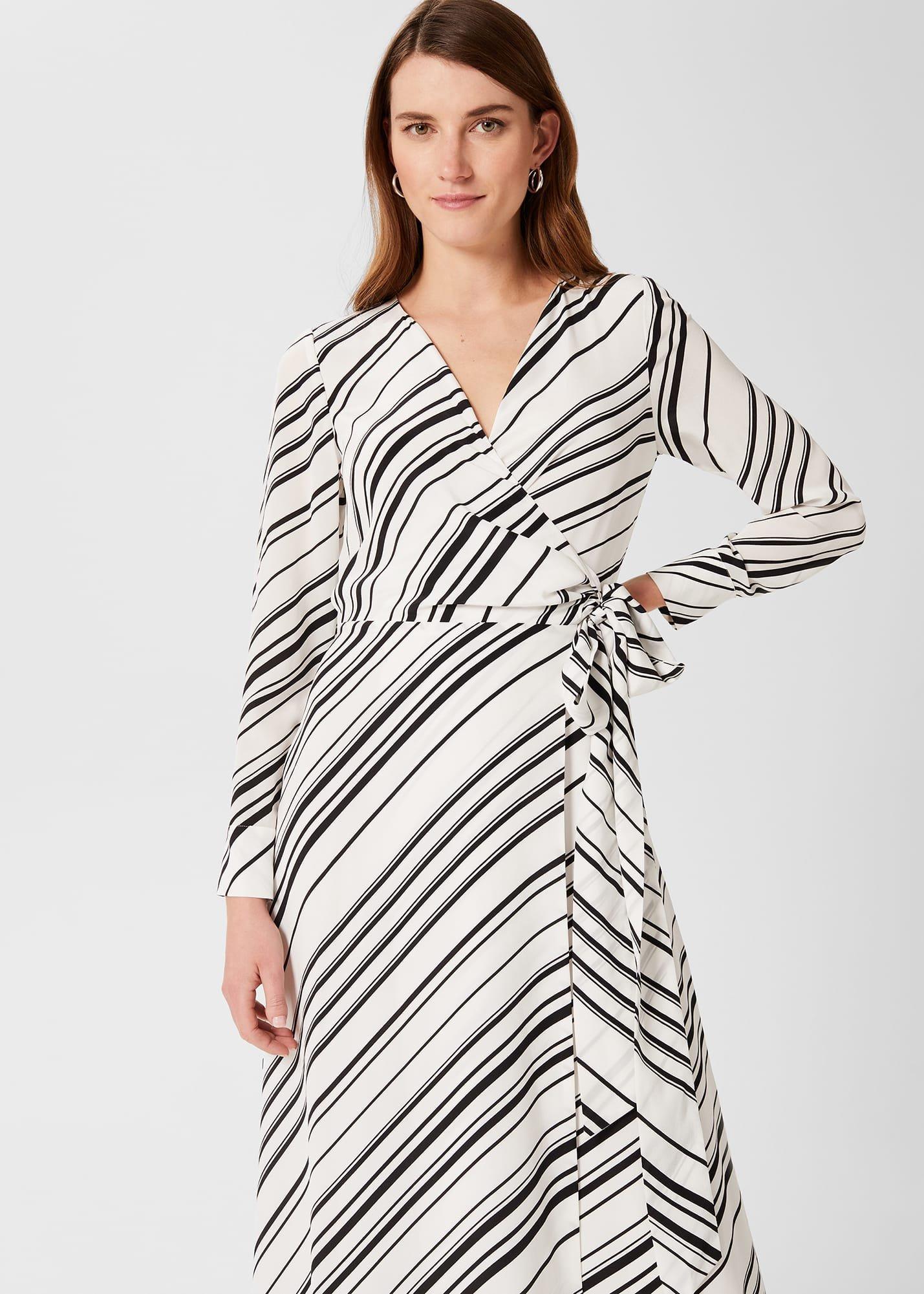 Yasmine Silk Dress, Ivory Black, hi-res