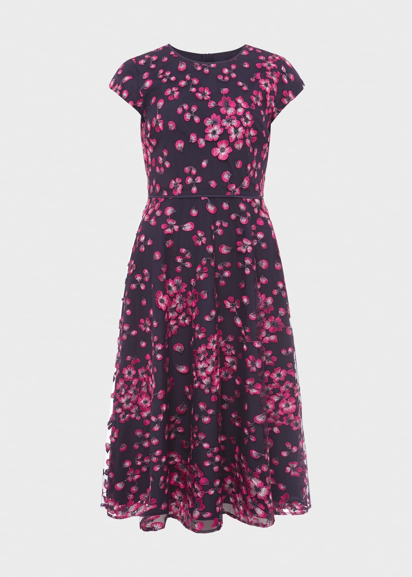 Tia Floral Embroidered Dress, Navy Pink, hi-res