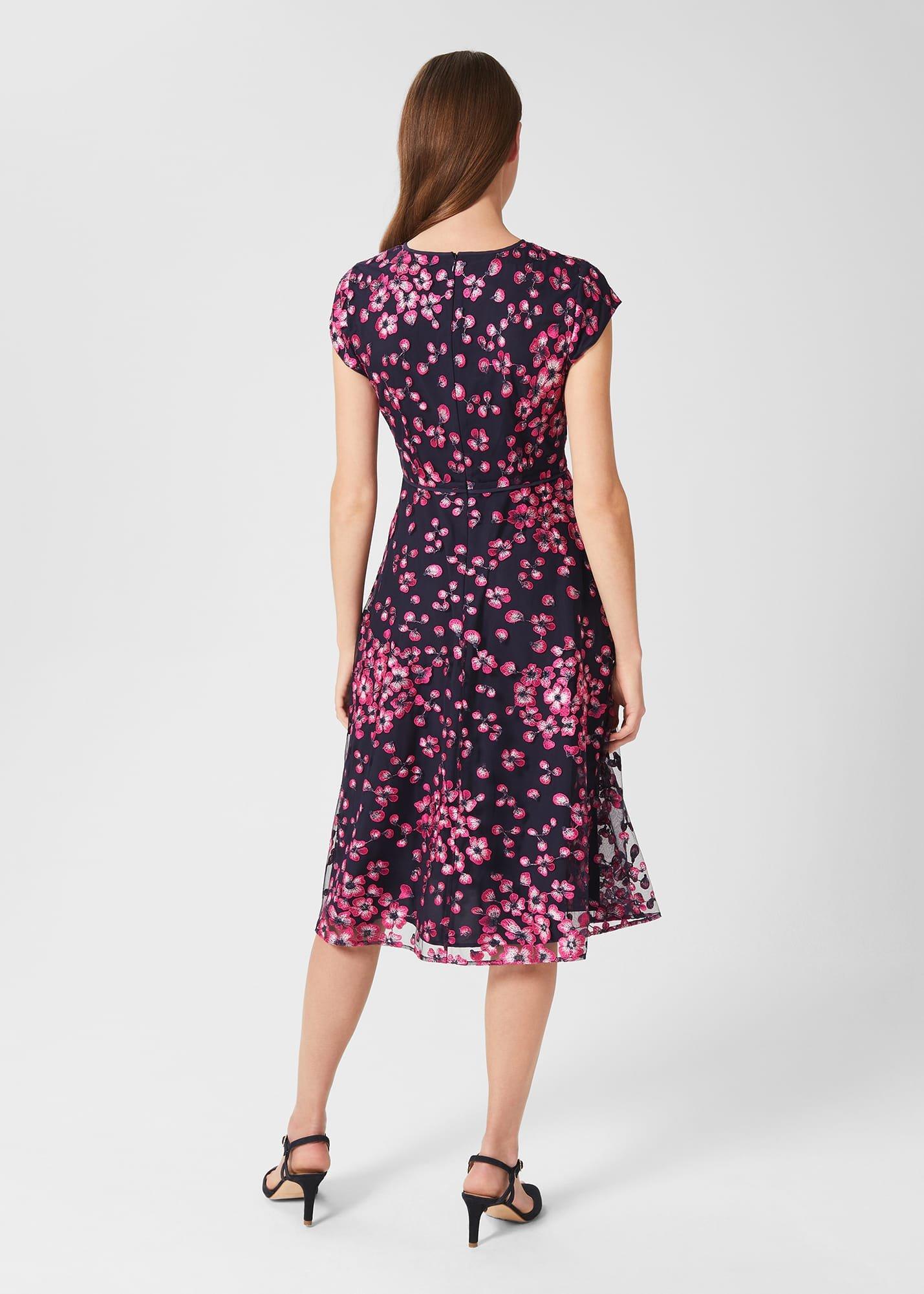 Tia Floral Embroidered Dress, Navy Pink, hi-res