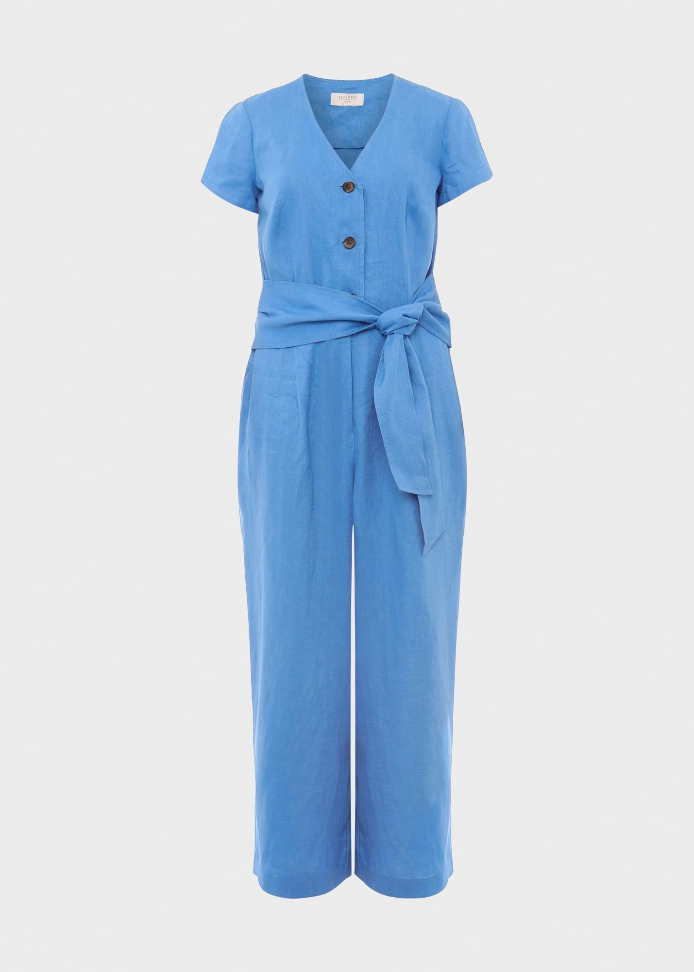 Jayne Linen Jumpsuit , Azure Blue, hi-res