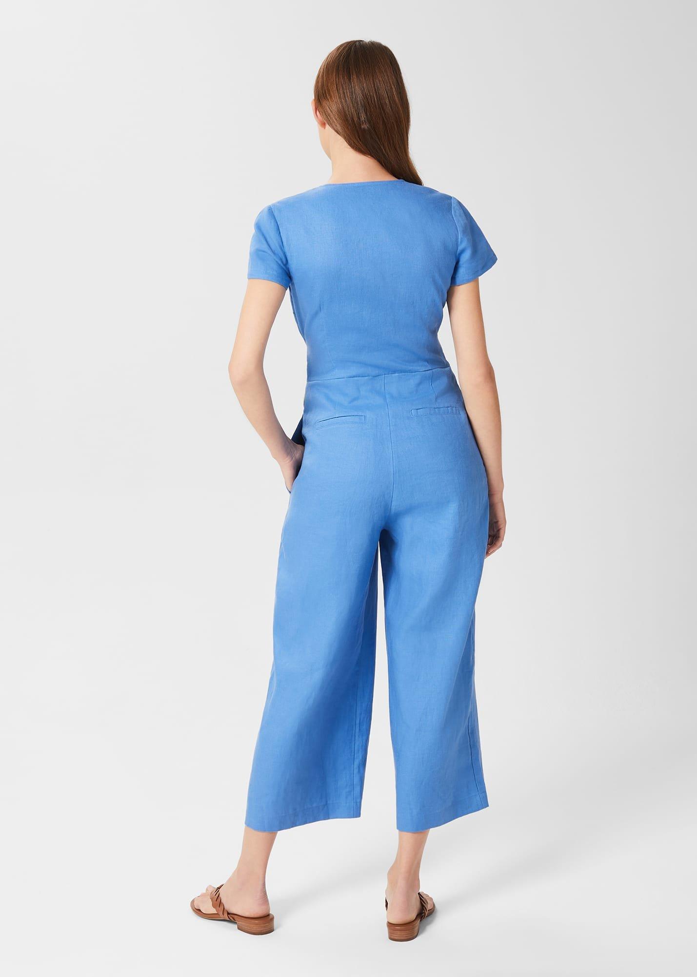 Jayne Linen Jumpsuit , Azure Blue, hi-res